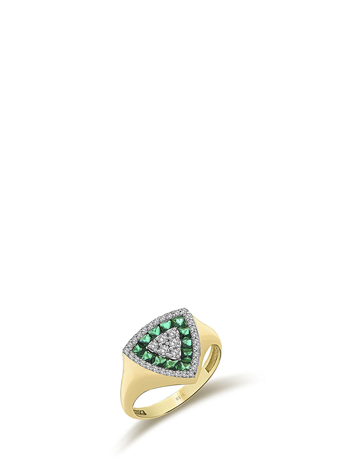 Reis Kuyumculuk Desert Green Ring Pırlanta ve Zümrüt Taşlı 14 Ayar Altın Kadın Yüzük