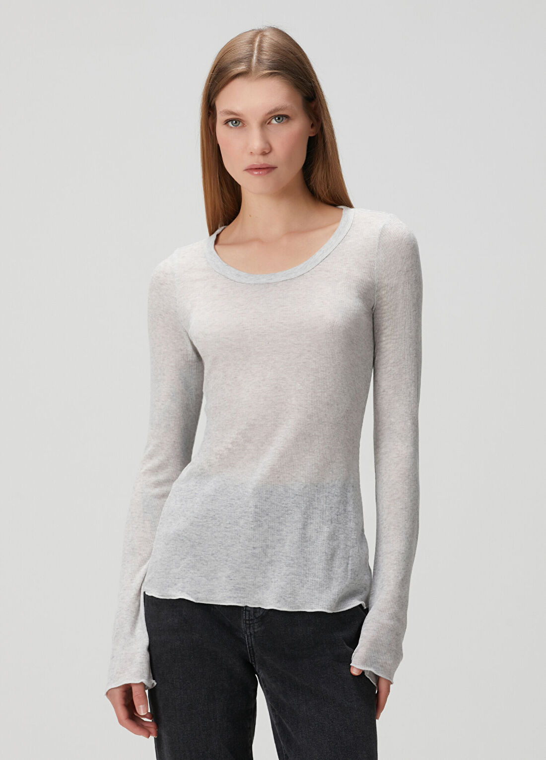 Skims Sheer Rib Açık Gri Uzun Kollu T-shirt