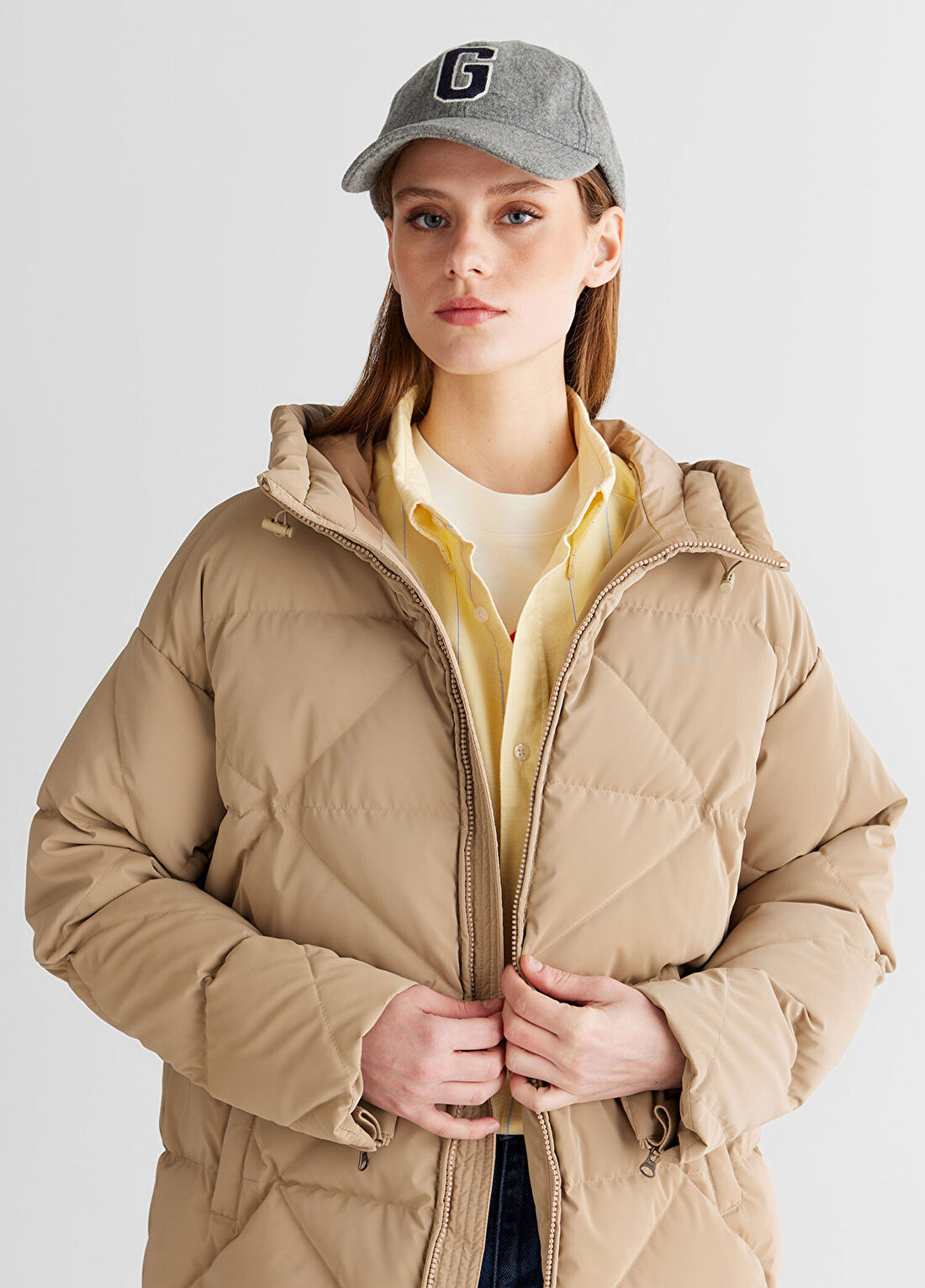 Gant Bej Regular Fit Fermuarlı Kapüşonlu Kadın Ceket görsel 4