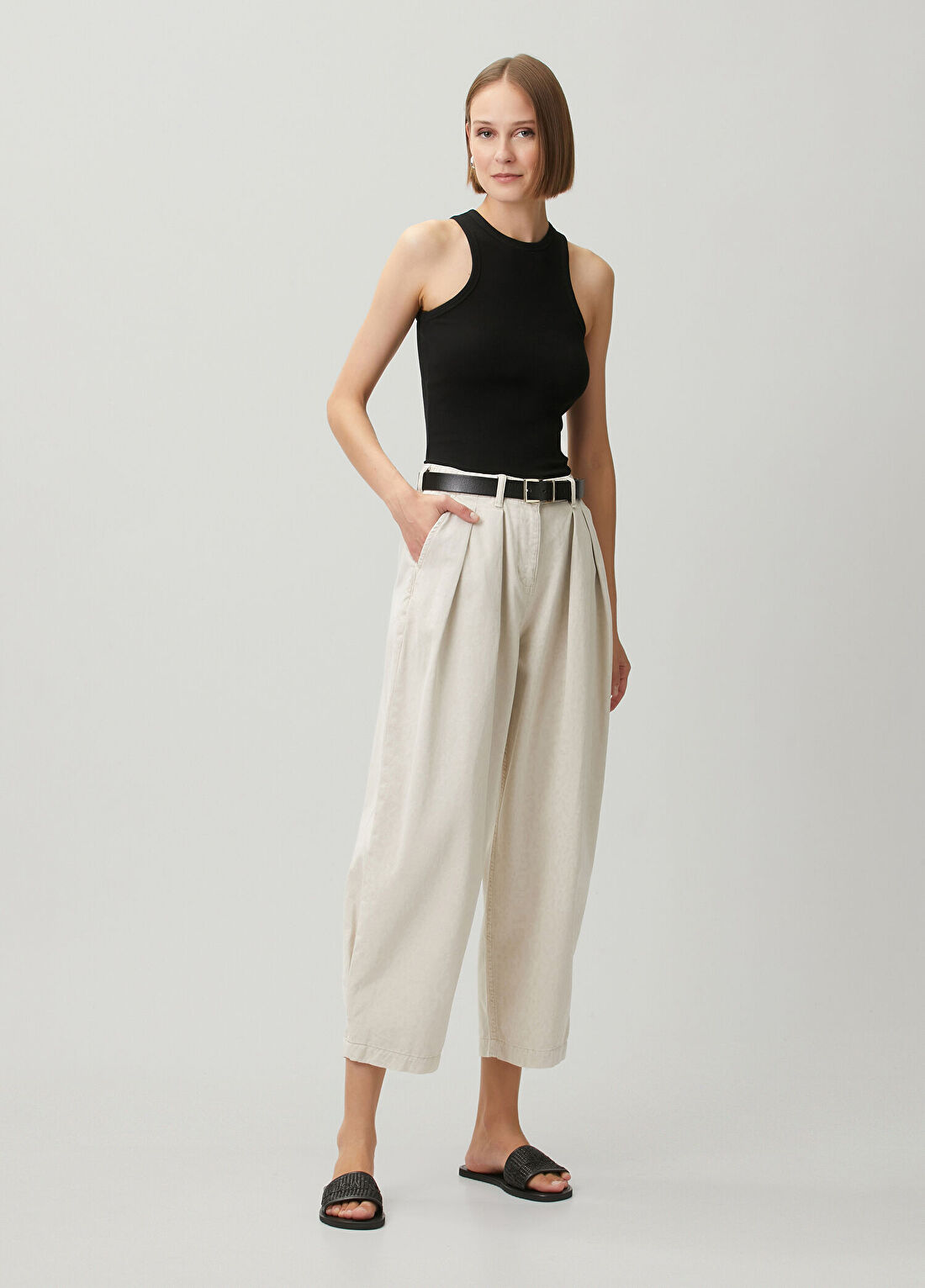 AllSaints Becca Ekru Barrel Leg Jean Pantolon