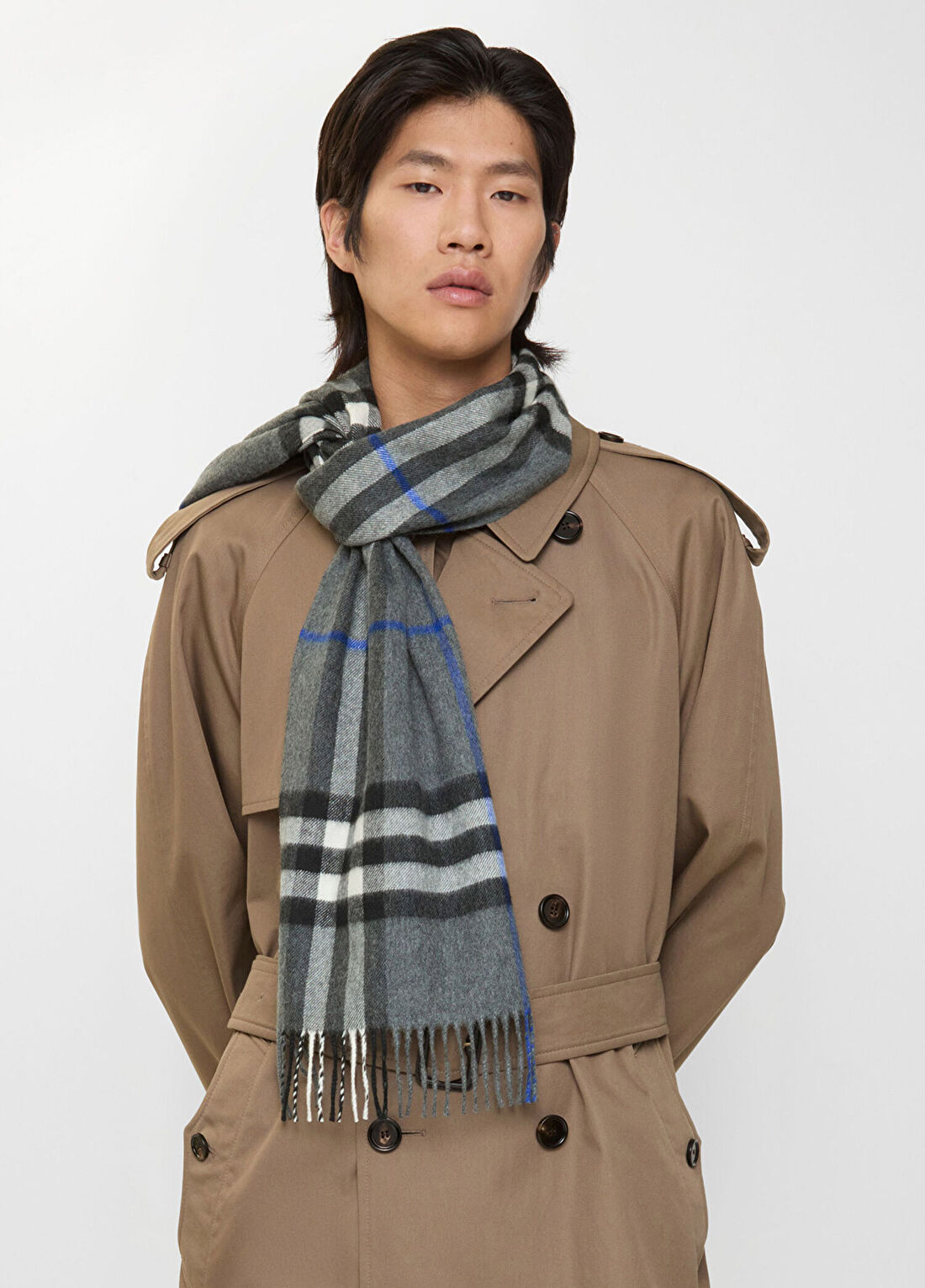 Burberry Giant Check Gri Kaşmir Kadın Atkı görsel 3