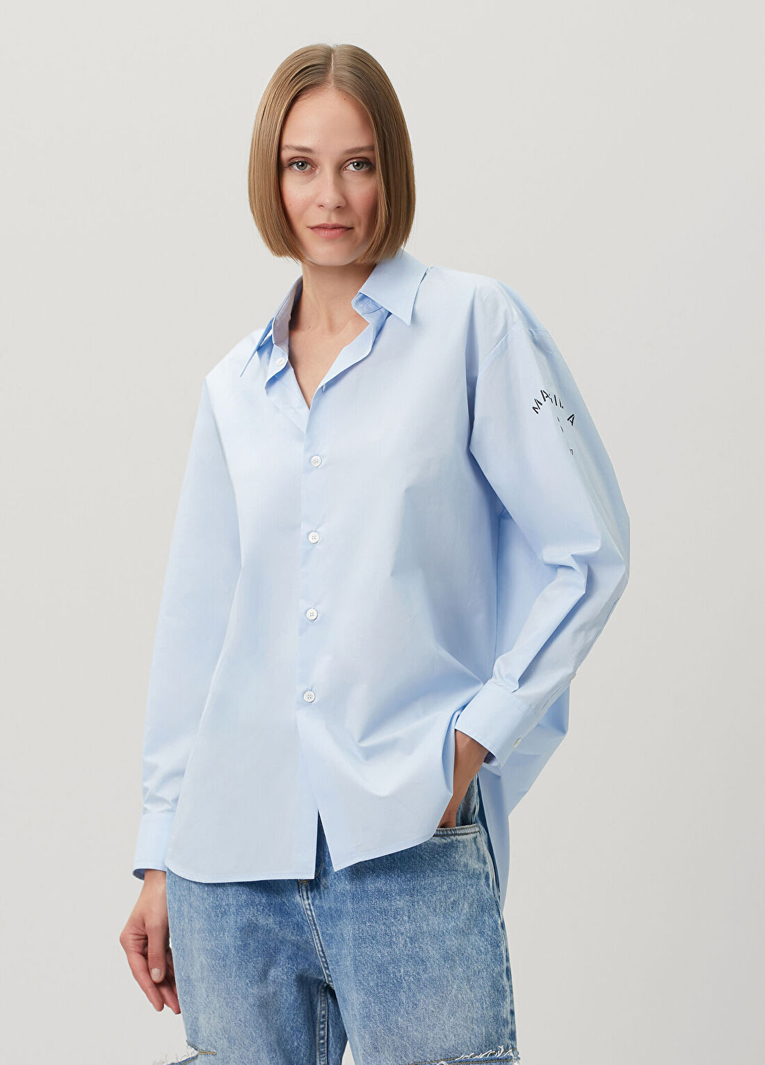 MM6 Maison Margiela Mavi Logo Baskılı Gömlek