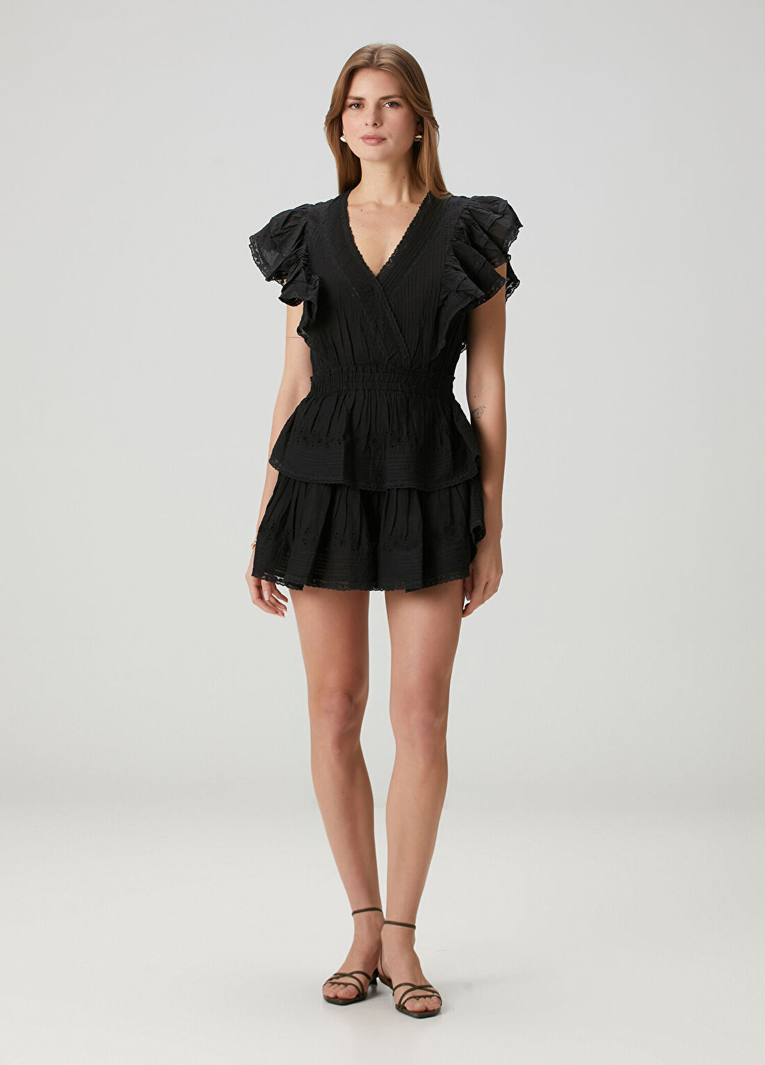 Love Shack Fancy Gwen Siyah Mini Elbise