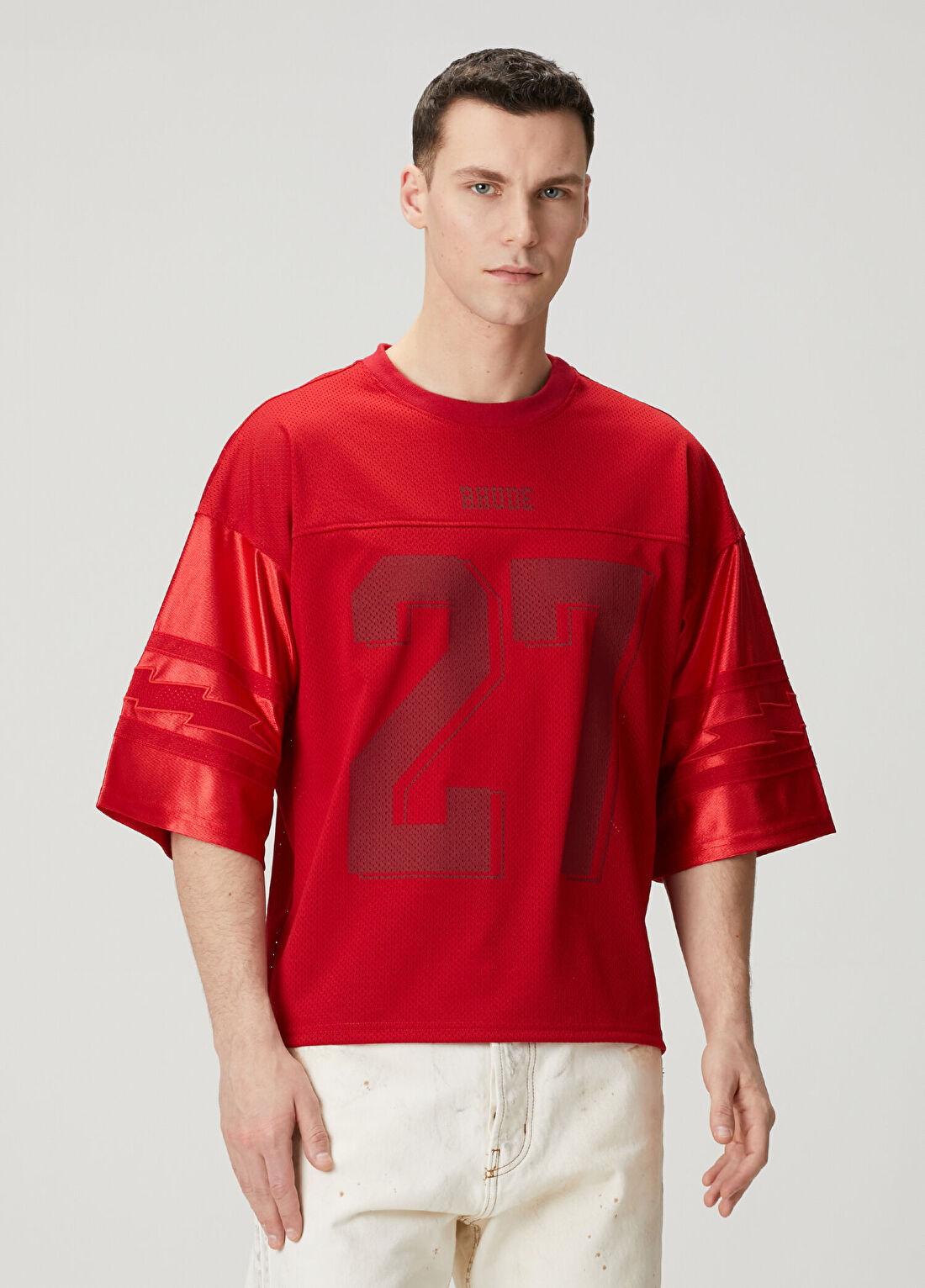 Rhude Lightning Football Kırmızı Jersey T-shirt