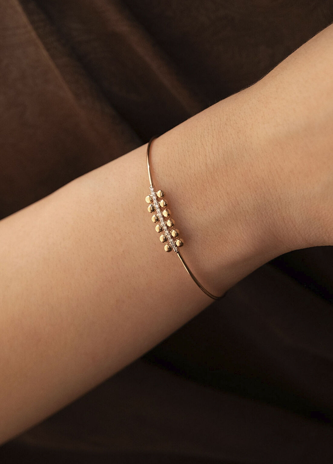Safir Mücevher Luna Pırlanta Taşlı 14 Ayar Rose Gold Kadın Esnek Kelepçe Bileklik görsel 2