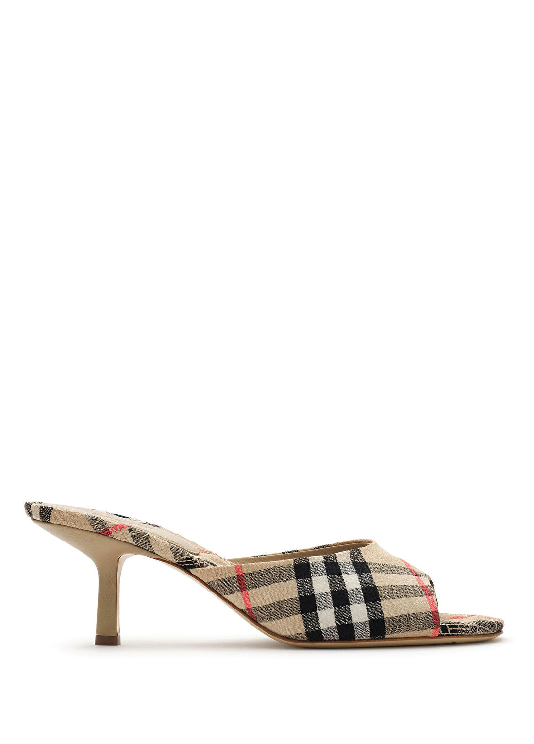 Burberry Check Mews Low Bej Keten Kadın Topuklu Ayakkabı