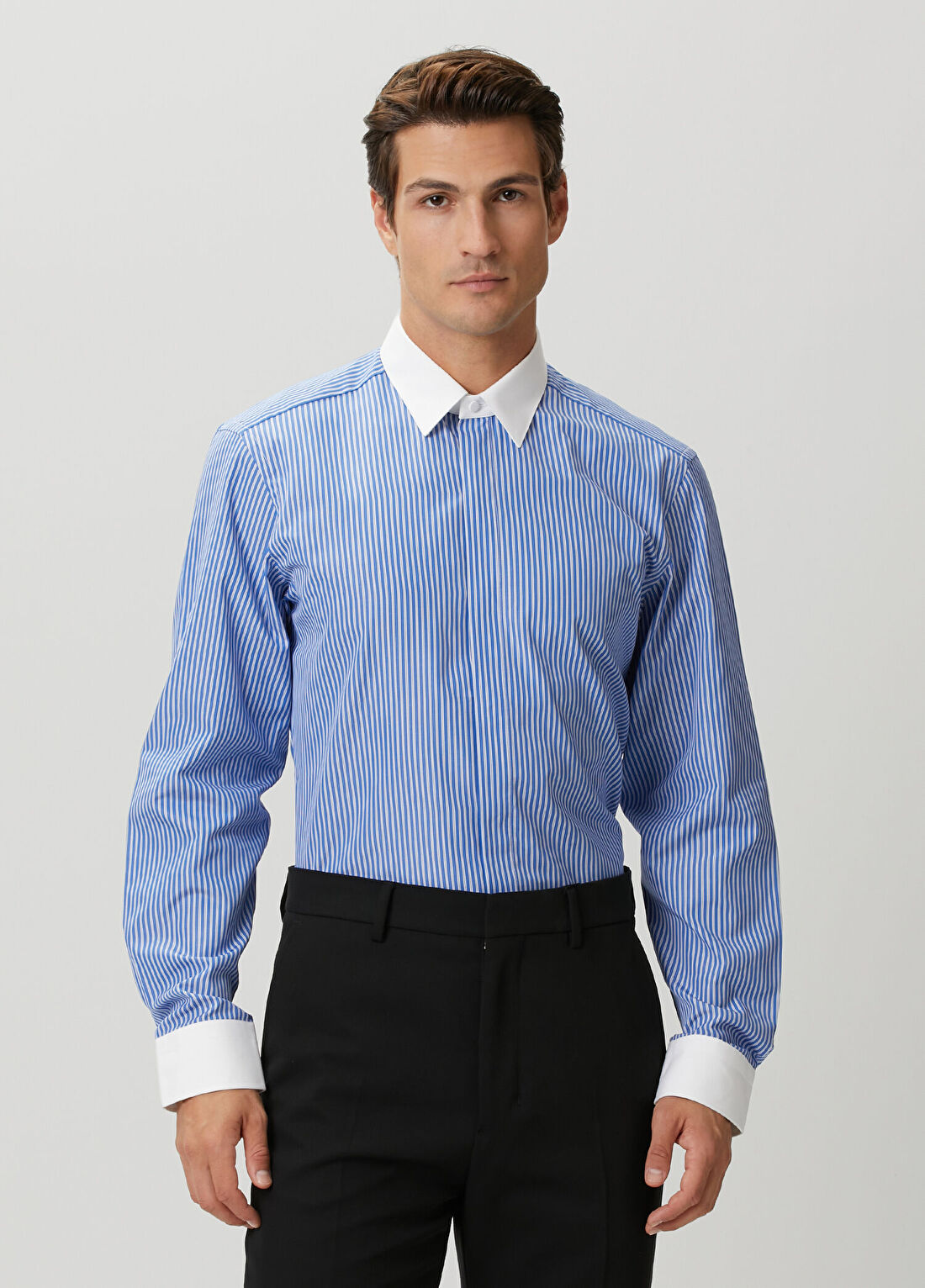 Tom Ford Classic Fit Mavi Çizgi Desenli Poplin Gömlek