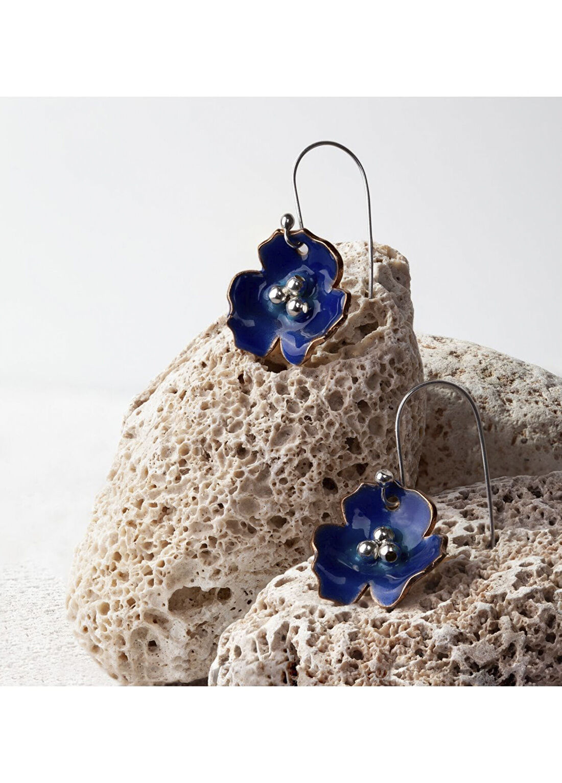 Berrakka Jewellery Gelincik Lacivert Turkuaz 925 Ayar Gümüş Kadın Küpe görsel 2