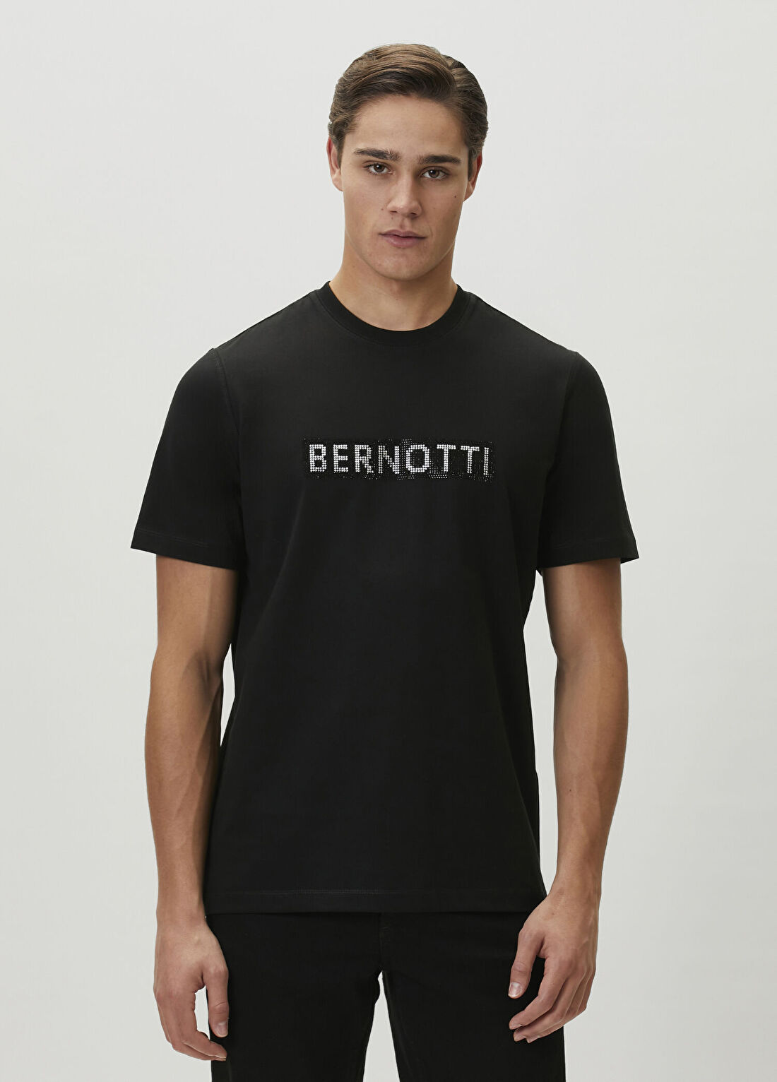Bernotti Siyah Taş Baskılı Logo Detaylı T-shirt görsel 3