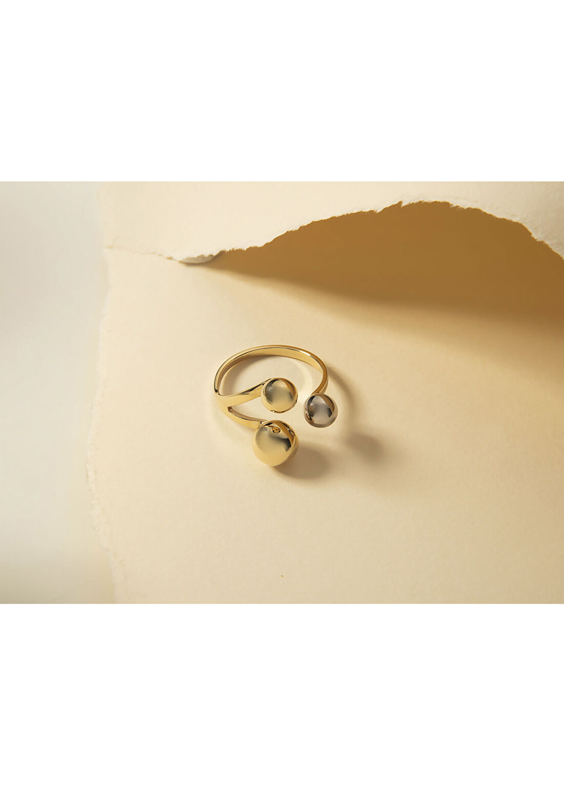 Orena Jewelry 14 Ayar Altın Üçlü Top Open Kadın Yüzük görsel 4