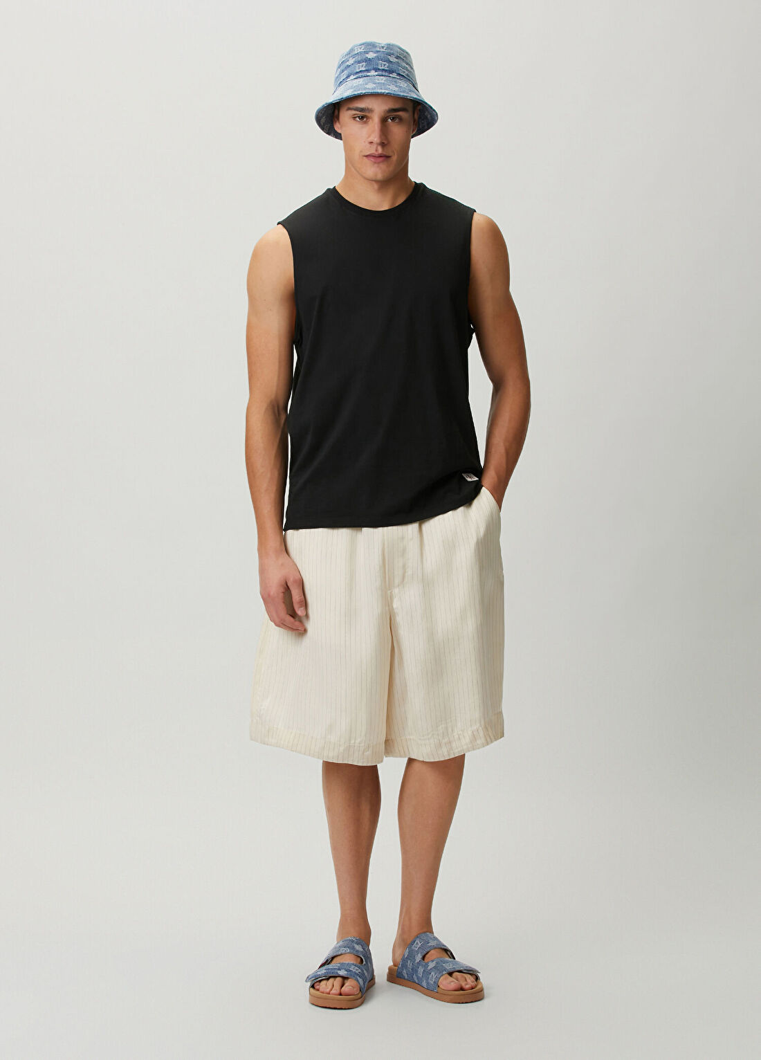 Dsquared2 Baseball Bej Çizgi Desenli Bermuda