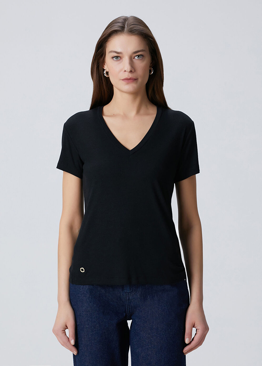 Beymen Collection Siyah İpek Karışımlı T-shirt görsel 4