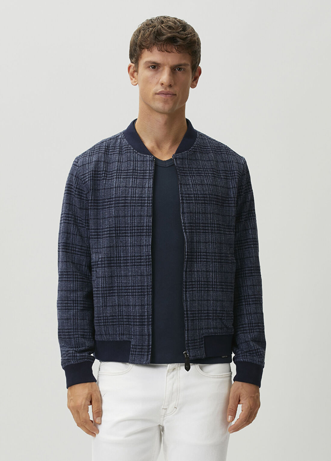 Etro Lacivert Ekose Desenli Bomber Ceket