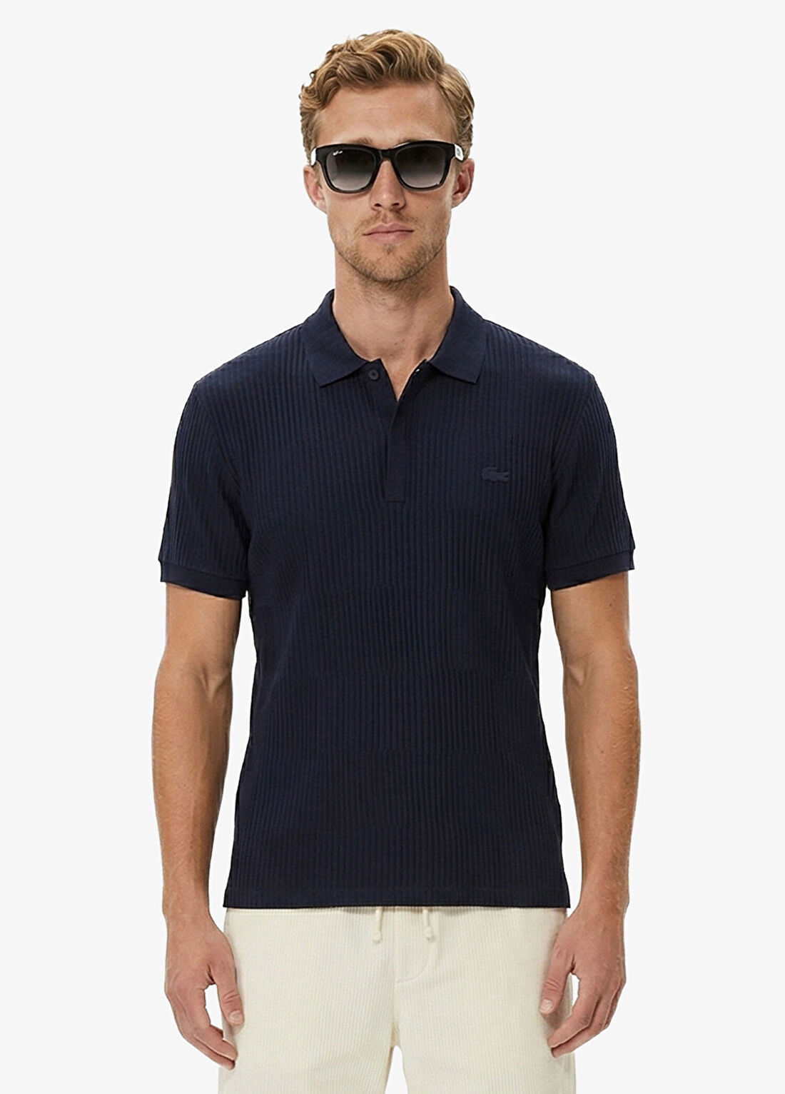 Lacoste Lacivert Çizgili Polo Yaka Regular Fit Kısa Kollu Erkek T-Shirt