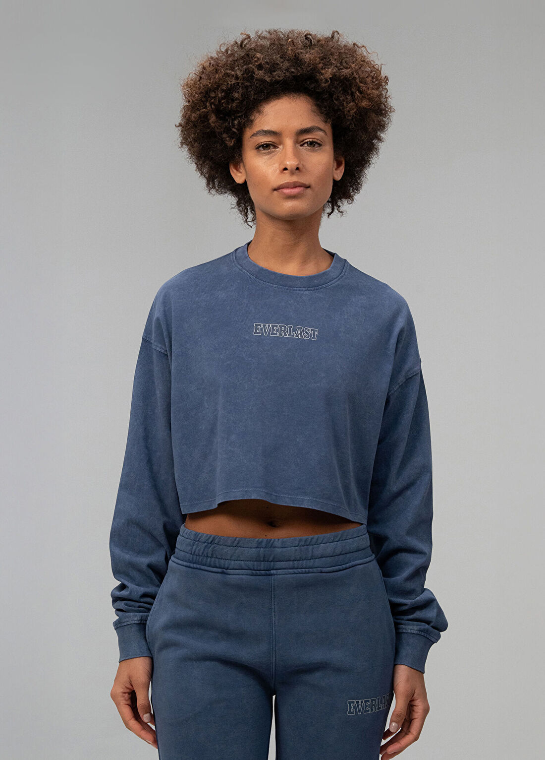 Everlast Giant Logo İndigo Oversize Uzun Kollu Kadın Sweatshirt