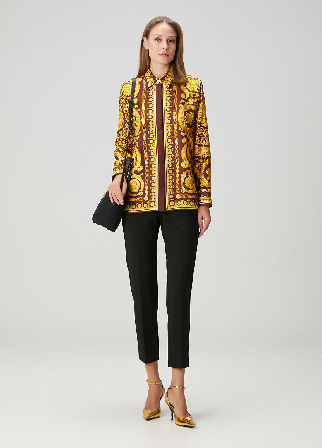 Versace Bordo Gold Twill İpek Gömlek görsel 2