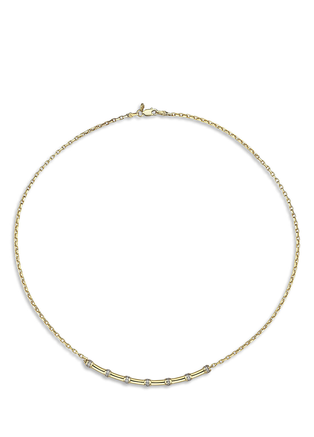 Reis Kuyumculuk Insula Line Necklace Pırlanta Taşlı 14 Ayar Pembe Altın Kadın Kolye