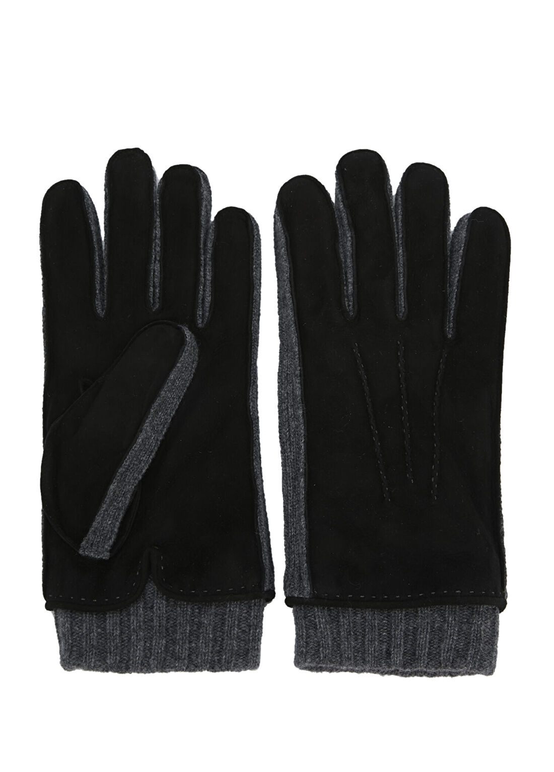 Mazzoleni Gloves Siyah Örgü Doku Detaylı Erkek Süet Eldiven