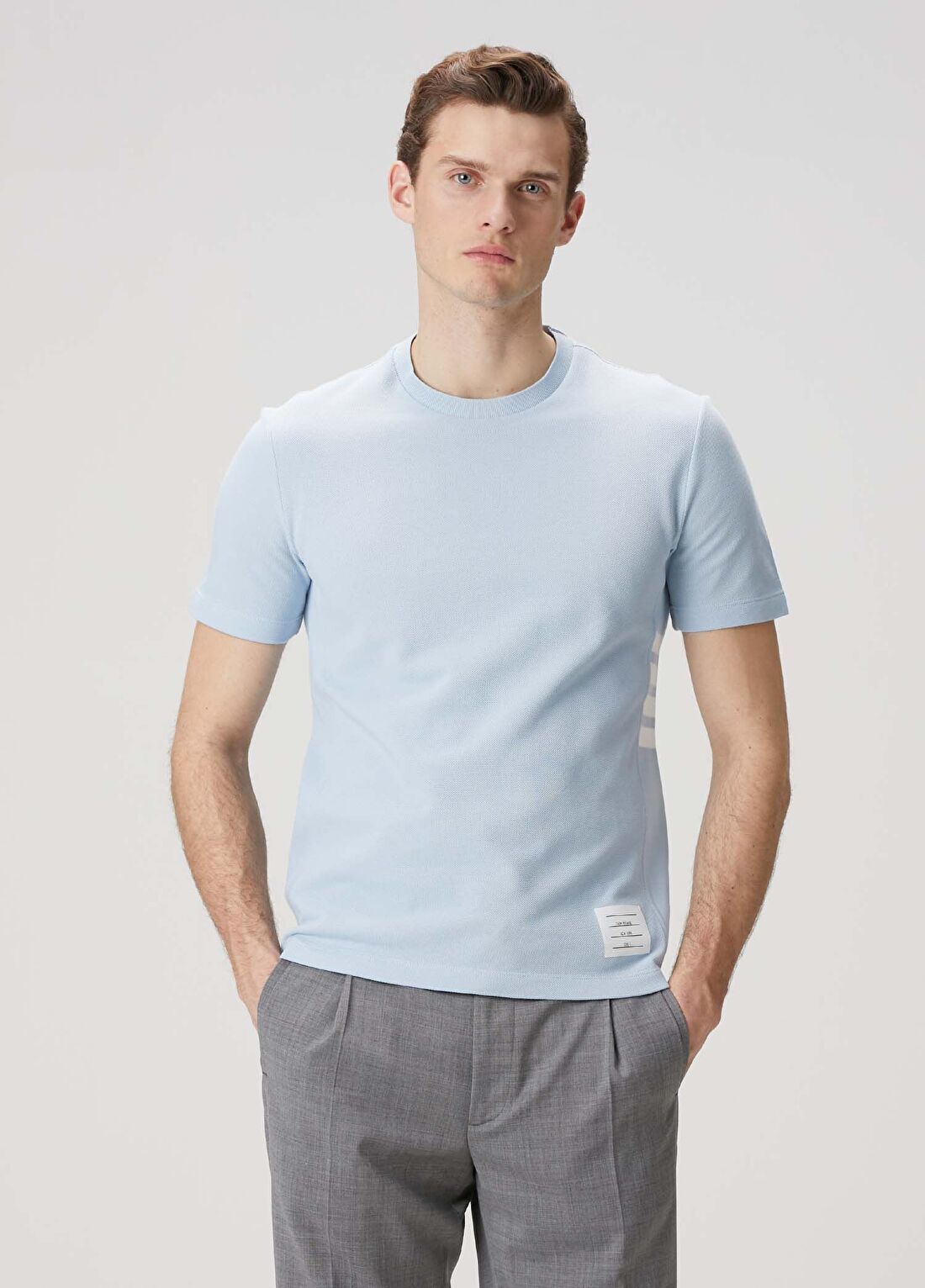 Thom Browne Açık Mavi Şerit Detaylı T-shirt