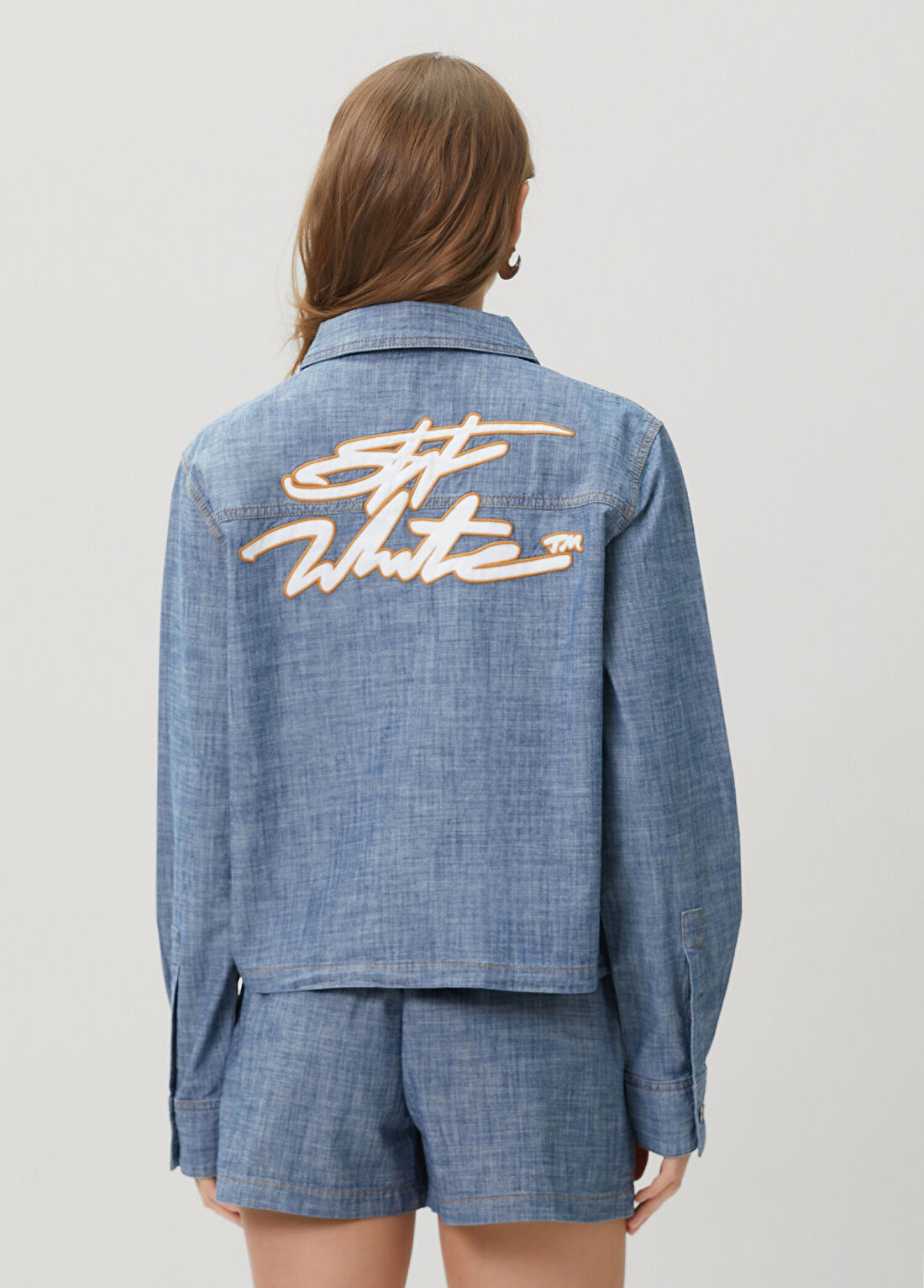 Off-White Koyu Mavi Denim Gömlek görsel 4