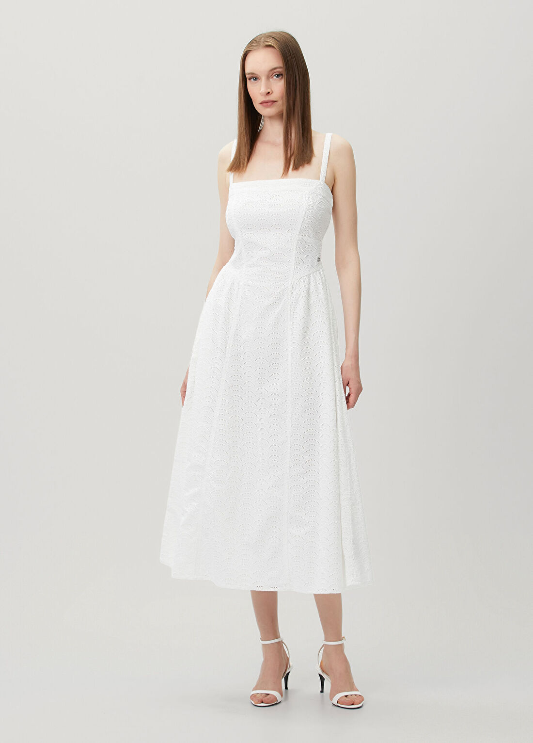 Guess Sharon Beyaz Midi Elbise