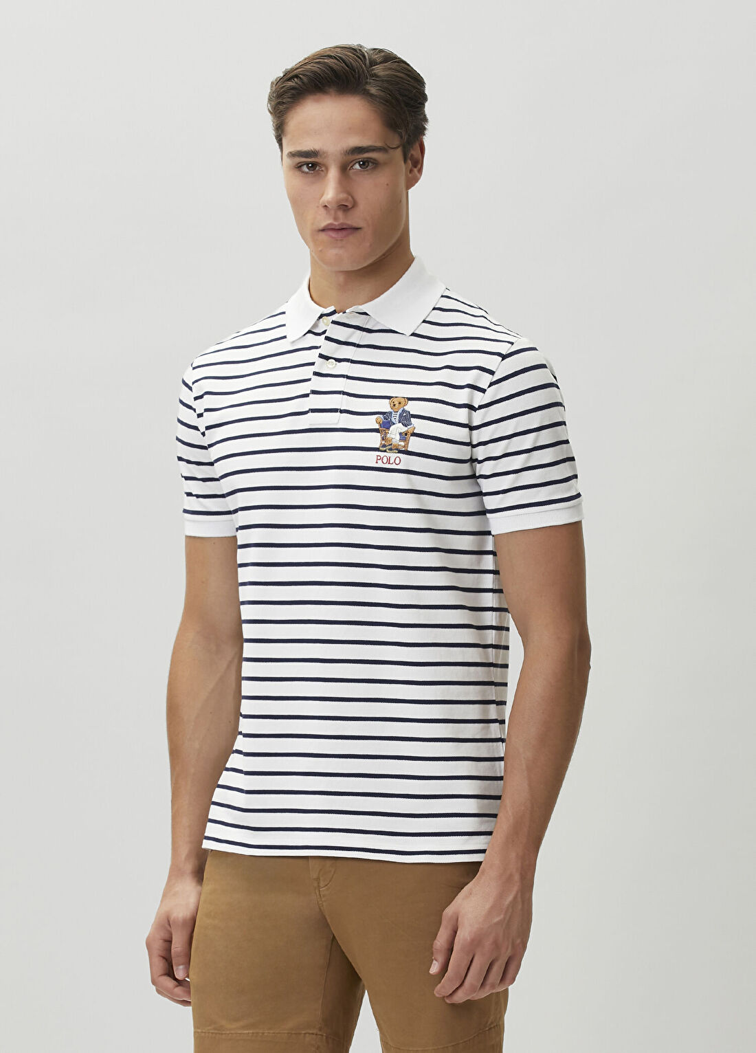 Polo Ralph Lauren Beyaz Lacivert Çizgili Polo T-shirt görsel 3
