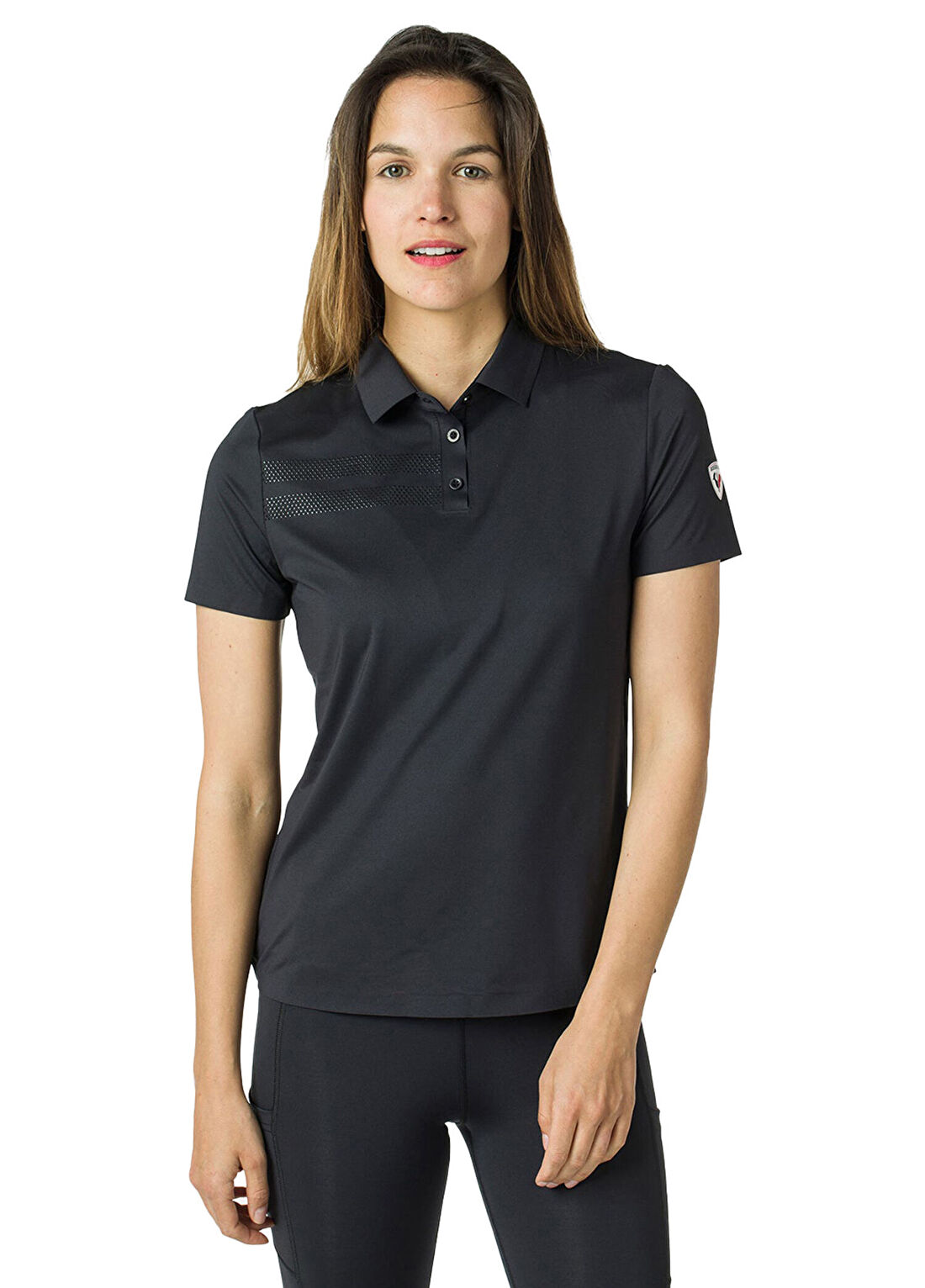Rossignol Skpr Tech Polo Siyah Polo Yaka Kısa Kollu Kadın T-shirt