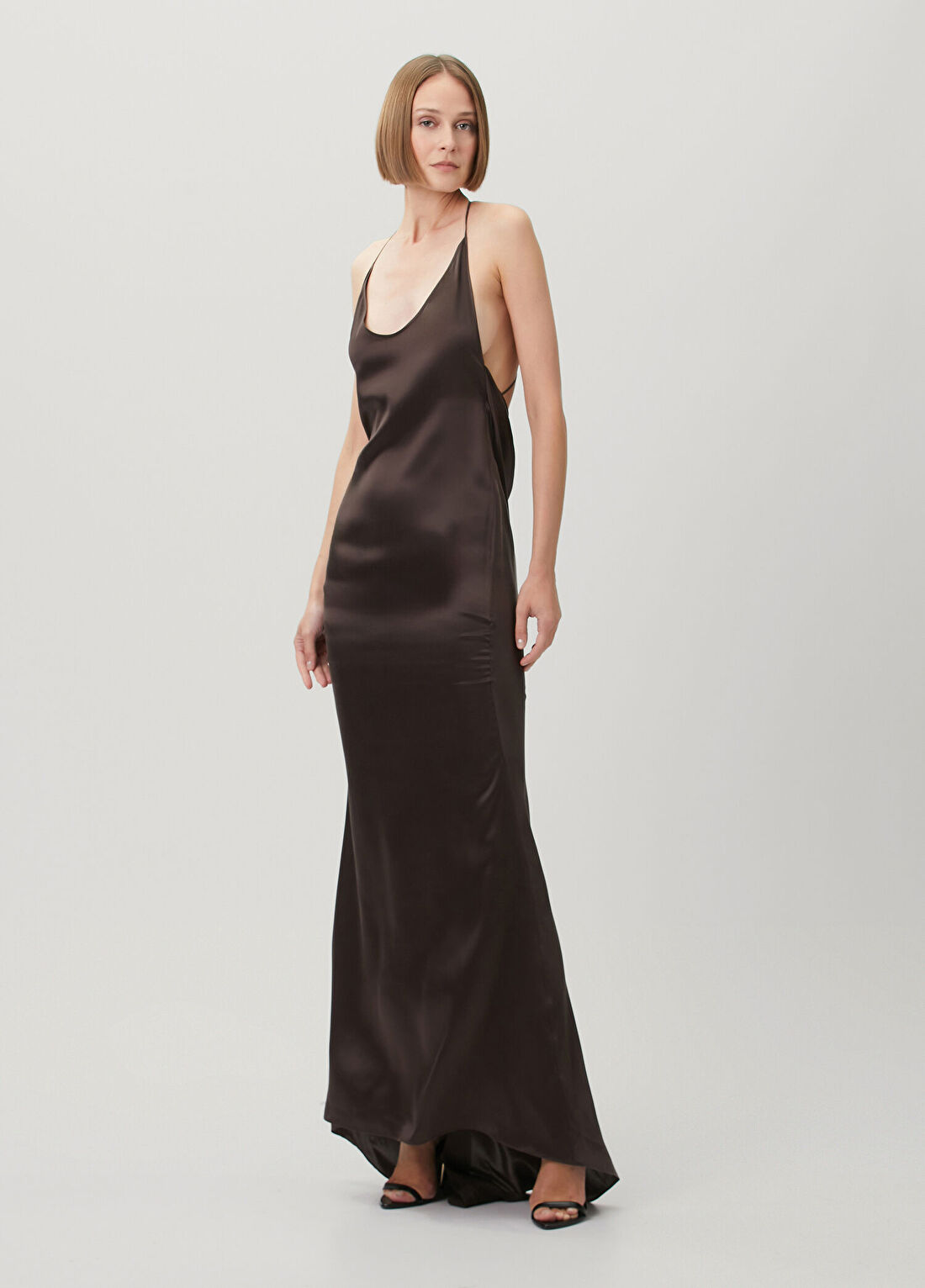 Tom Ford Kahverengi Maksi İpek Saten Abiye Elbise