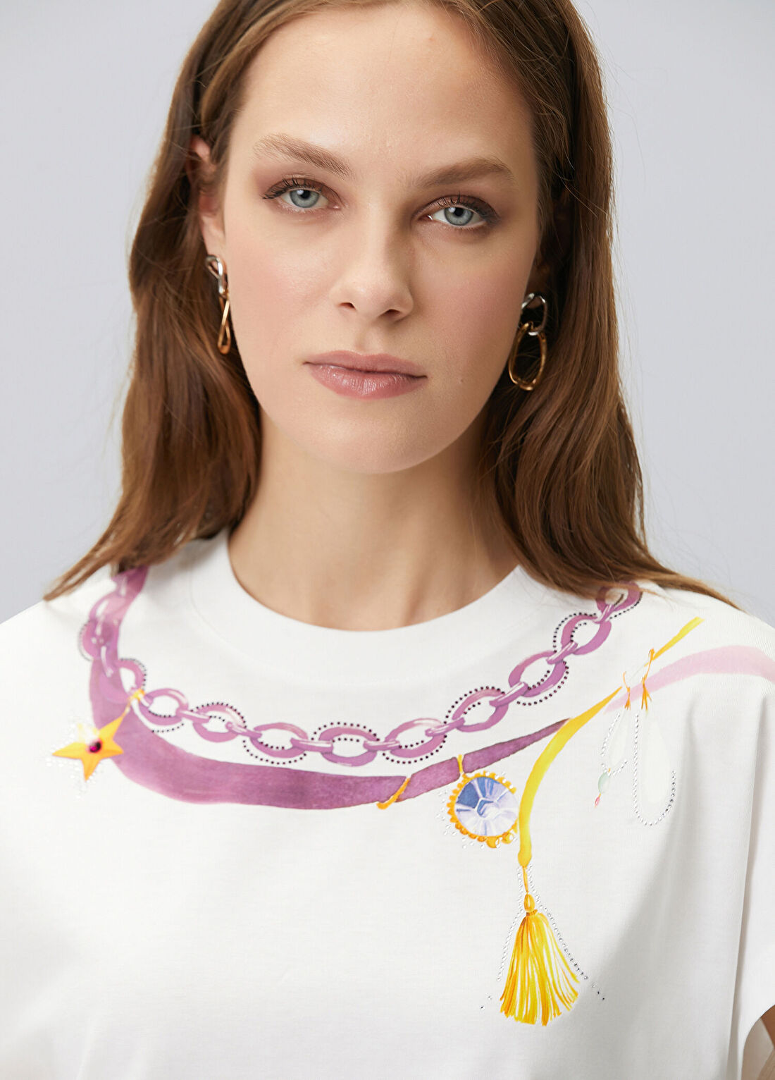 Network Kırık Beyaz Yaka Baskı Detaylı T-shirt görsel 2