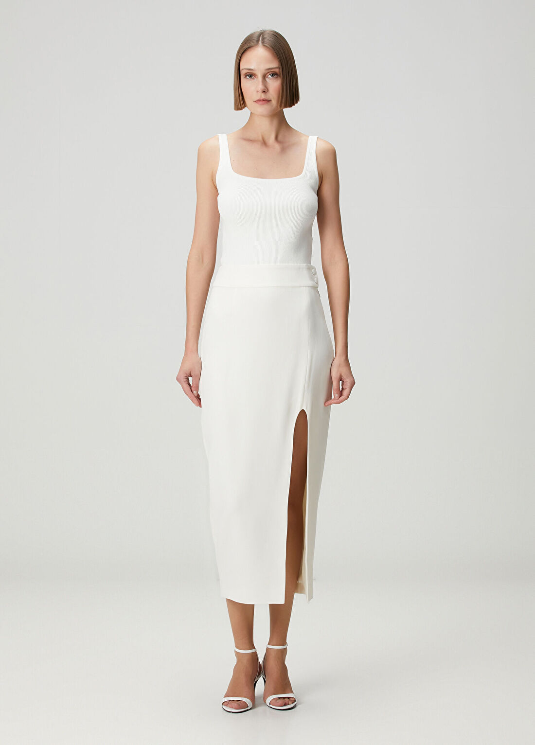 Victoria Beckham Fildişi Midi Etek