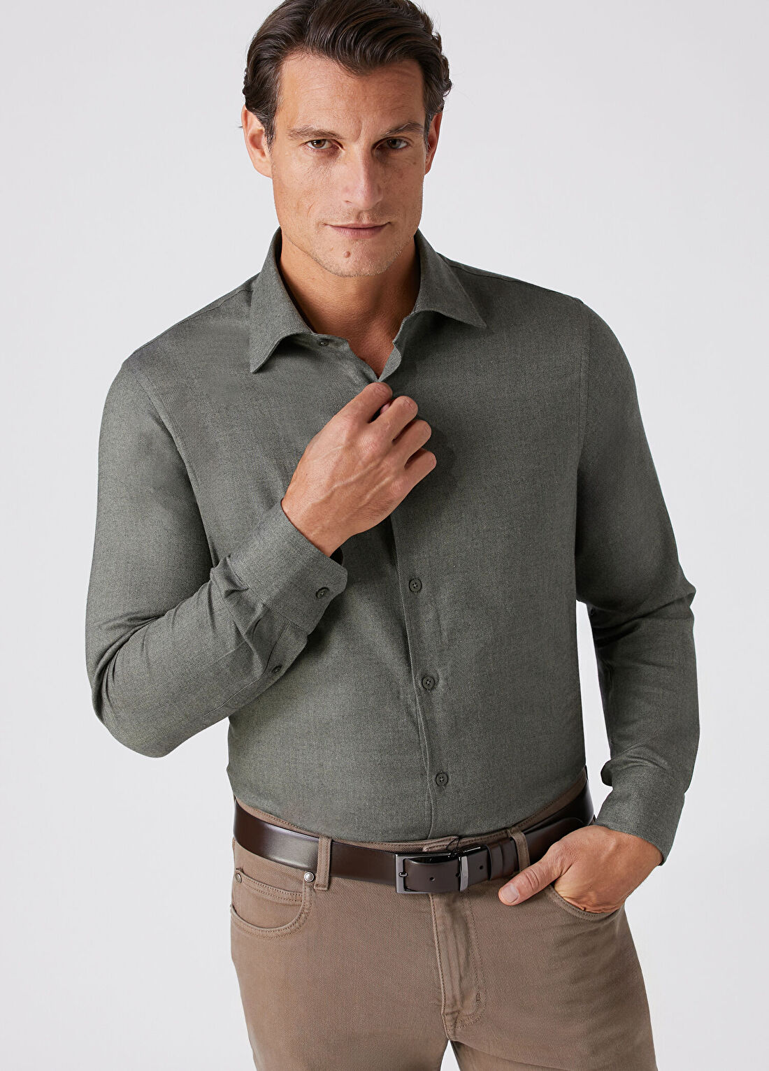 Beymen Collection Comfort Fit Haki Klasik Yaka Gömlek