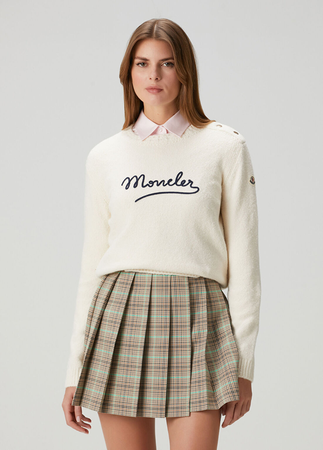 Moncler Ekru Logo Nakışlı Triko görsel 3
