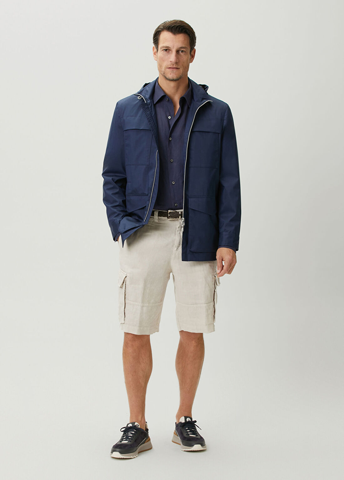 Brunello Cucinelli Bej Keten Kargo Bermuda
