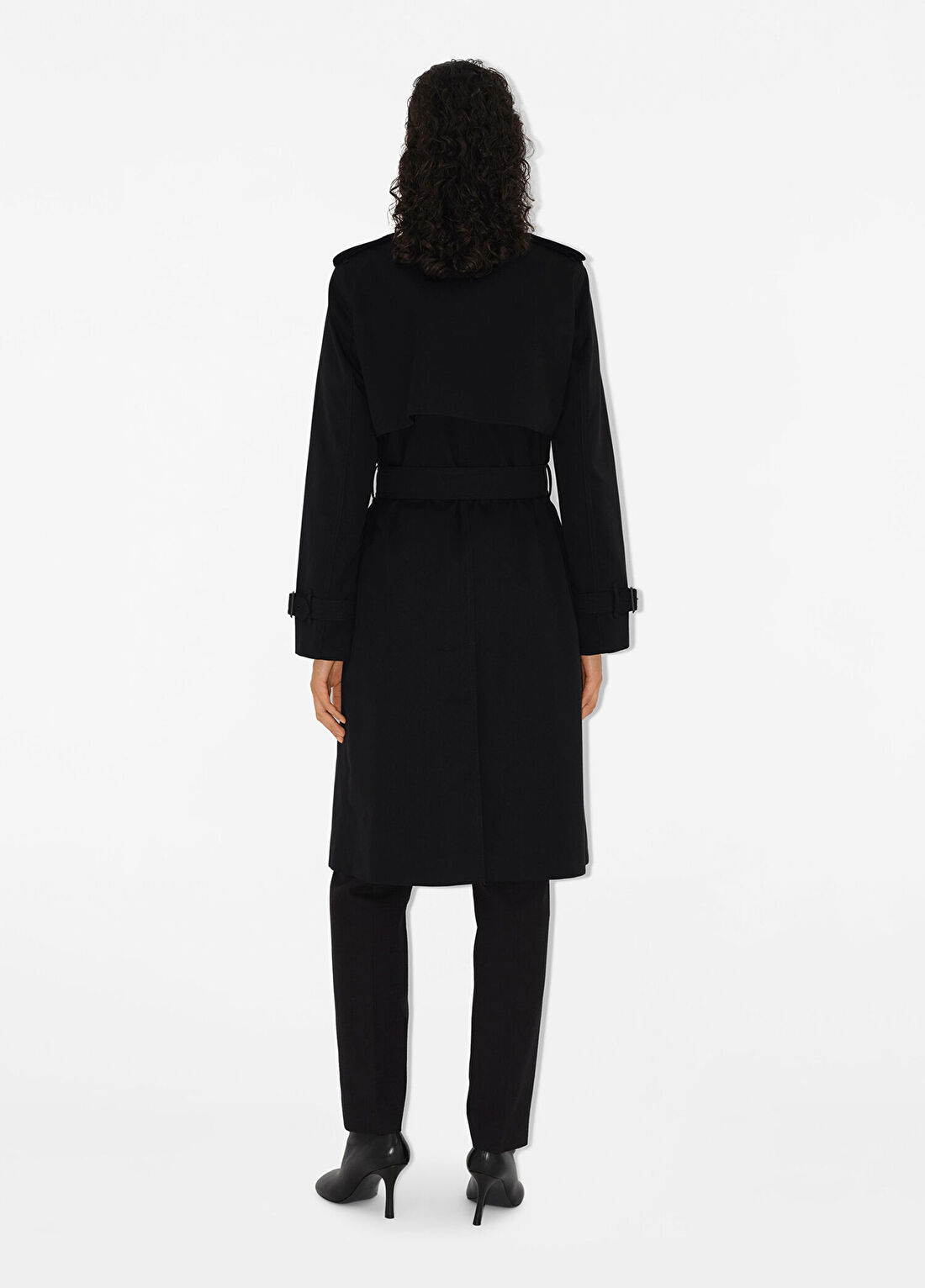 Burberry Sandridge Long Check Collar Gabardine Siyah Kadın Trençkot görsel 4