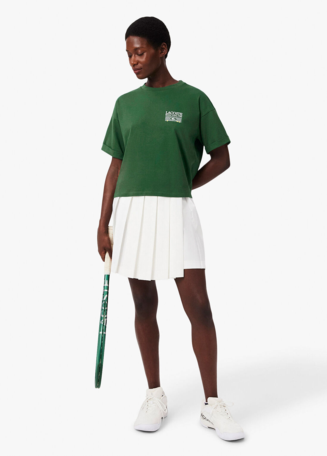 Lacoste Koyu Yeşil Baskılı Relaxed Fit Kısa Kollu Kadın T-Shirt görsel 4