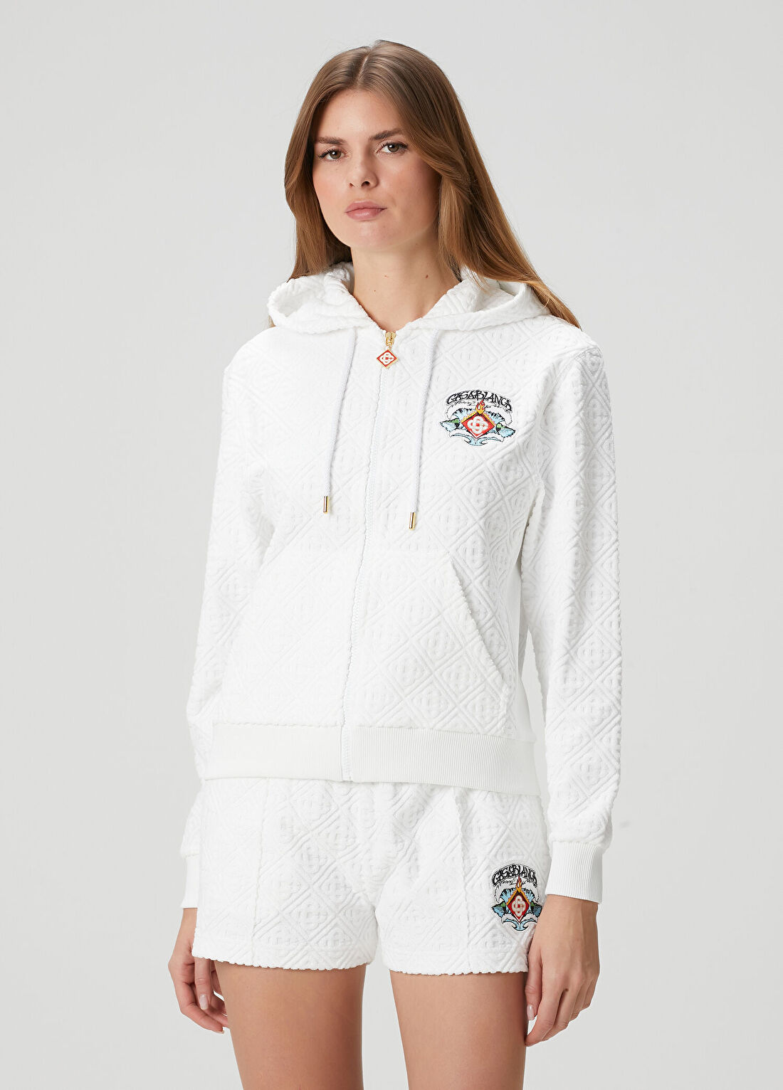 Casablanca Beyaz Kapüşonlu Logo Motifli Sweatshirt görsel 3