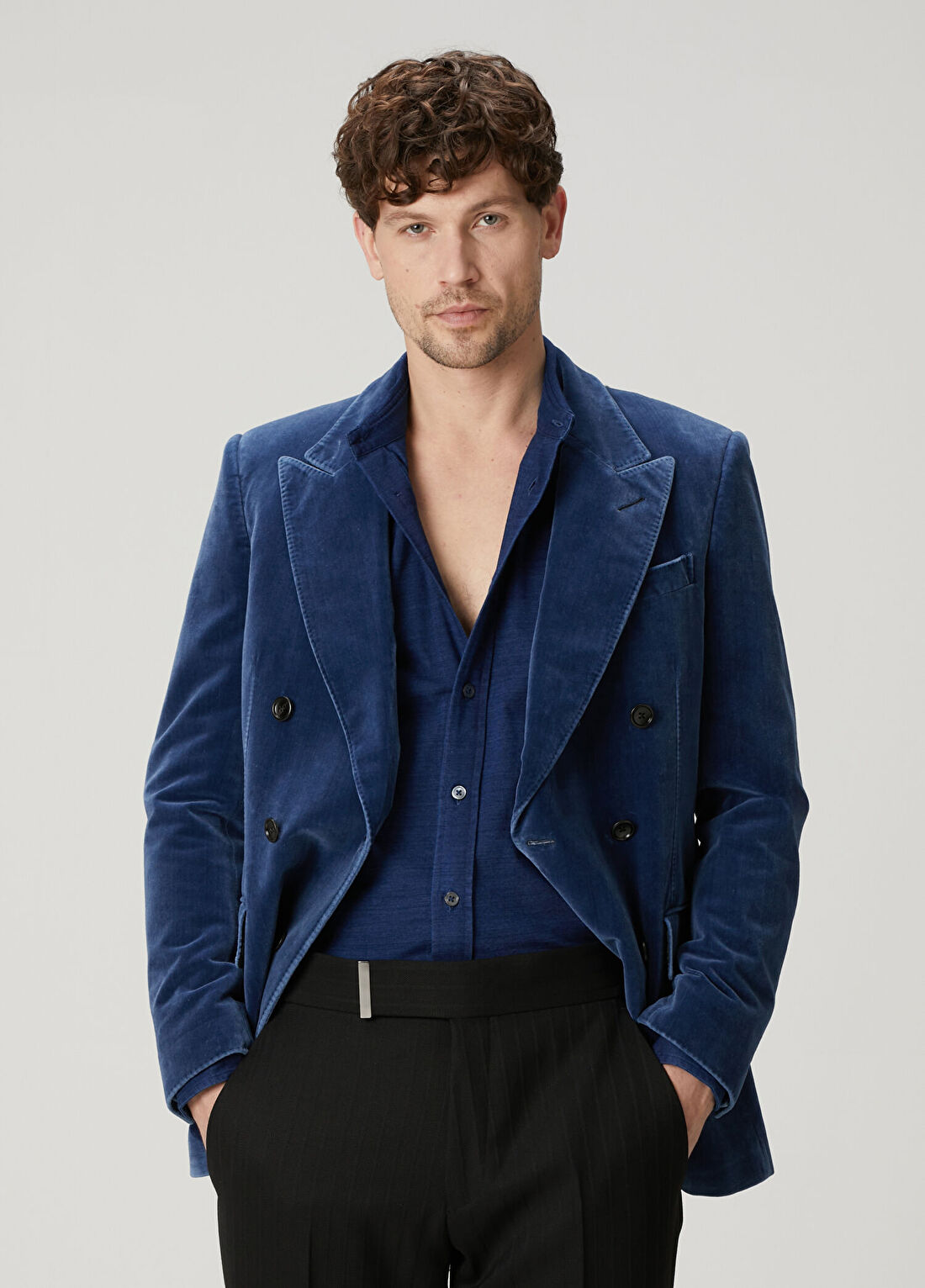 Tom Ford Mavi Kruvaze Kadife Ceket