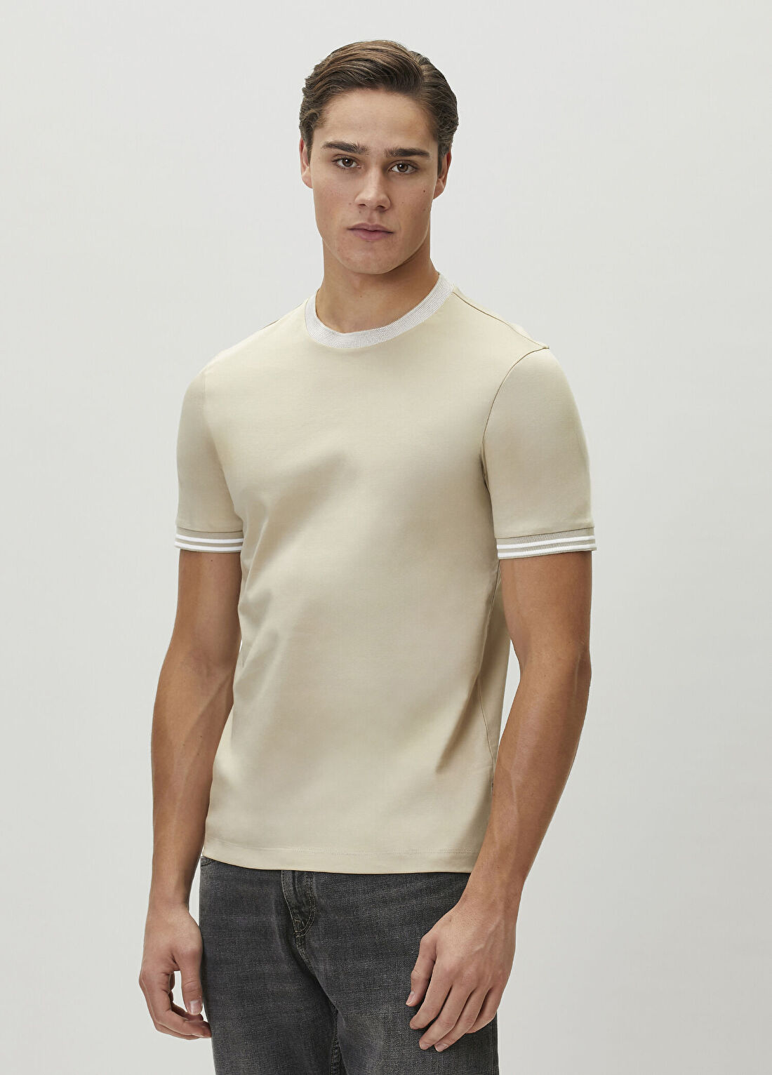 Boss Slim Fit Bej T-shirt görsel 3