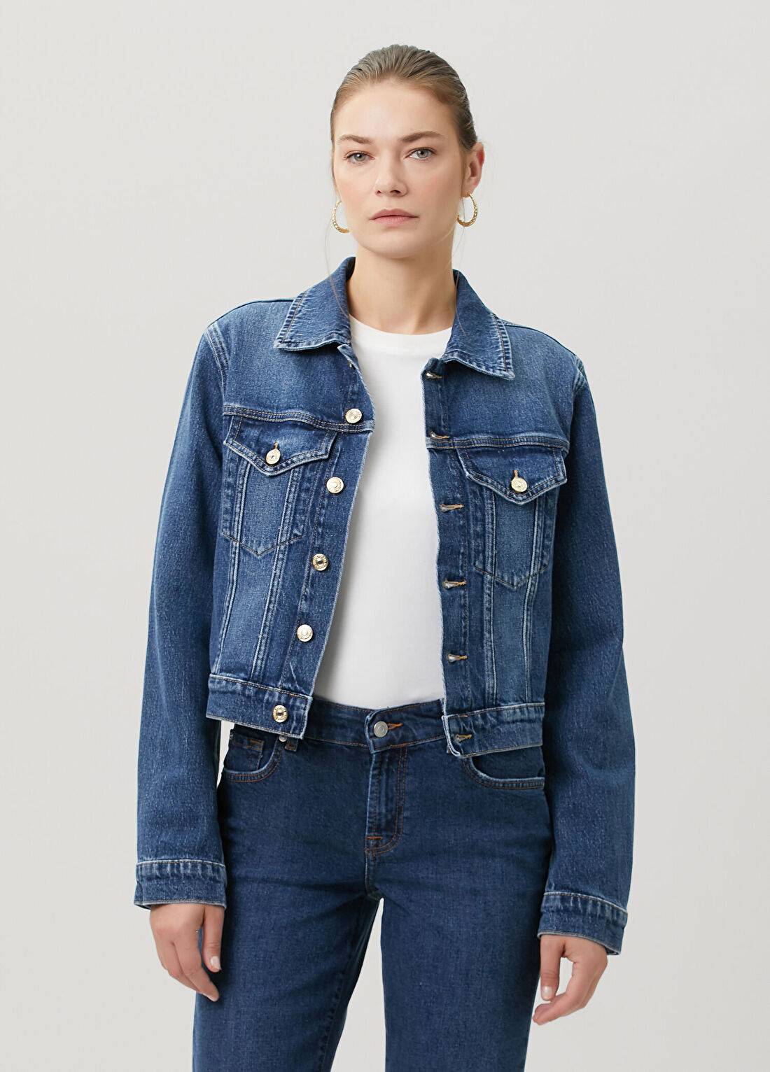 7 For All Mankind Mavi Crop Denim Ceket