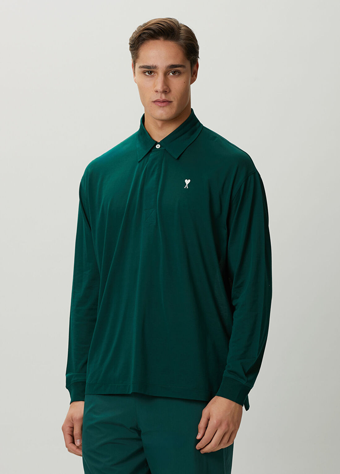 Ami Paris Oversized Yeşil Uzun Kol Polo T-shirt görsel 3