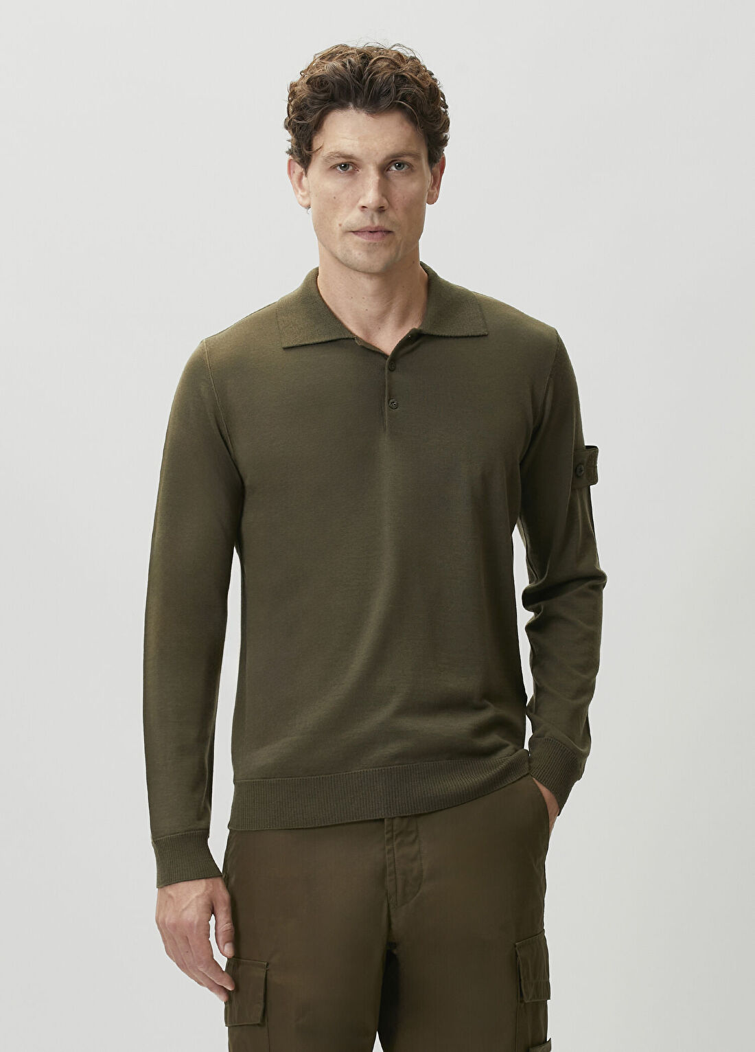 Stone Island Haki Polo Yaka Yün Triko