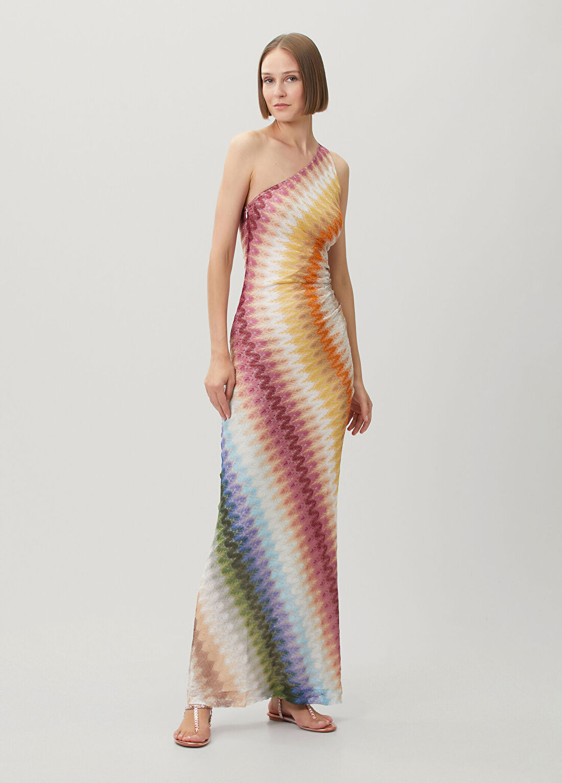 Missoni Çok Renkli Tek Omuzlu Maksi Elbise
