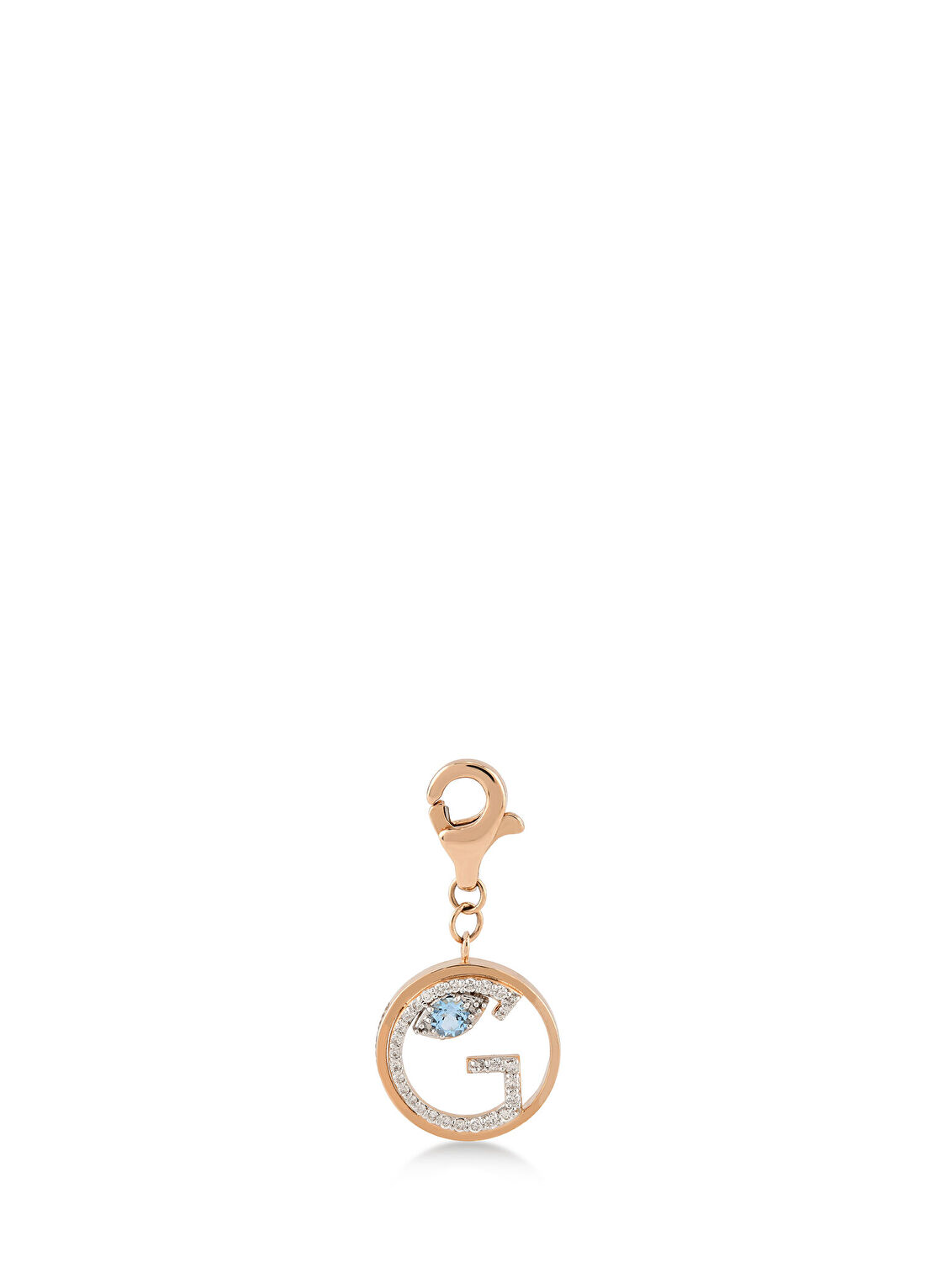 Meri Krutzo Mini “G” Harfli Charm Pırlanta Mavi Topaz Taşlı 14 Ayar Pembe Altın