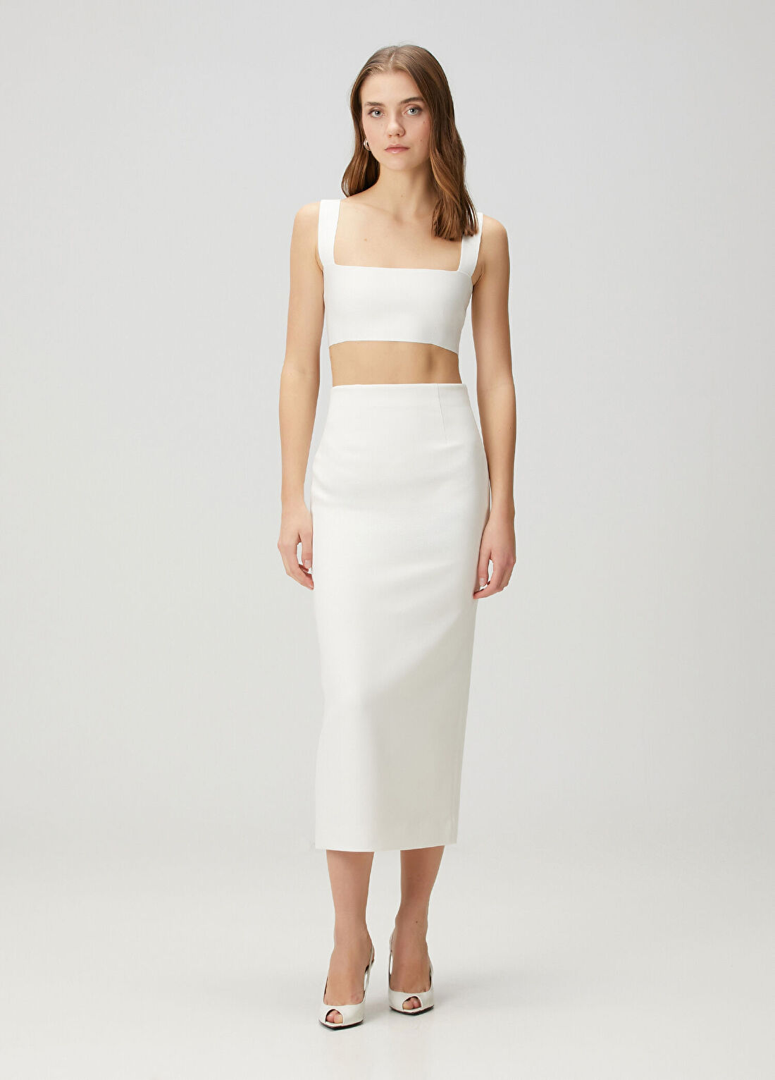 Roland Mouret Krem Midi Krep Etek