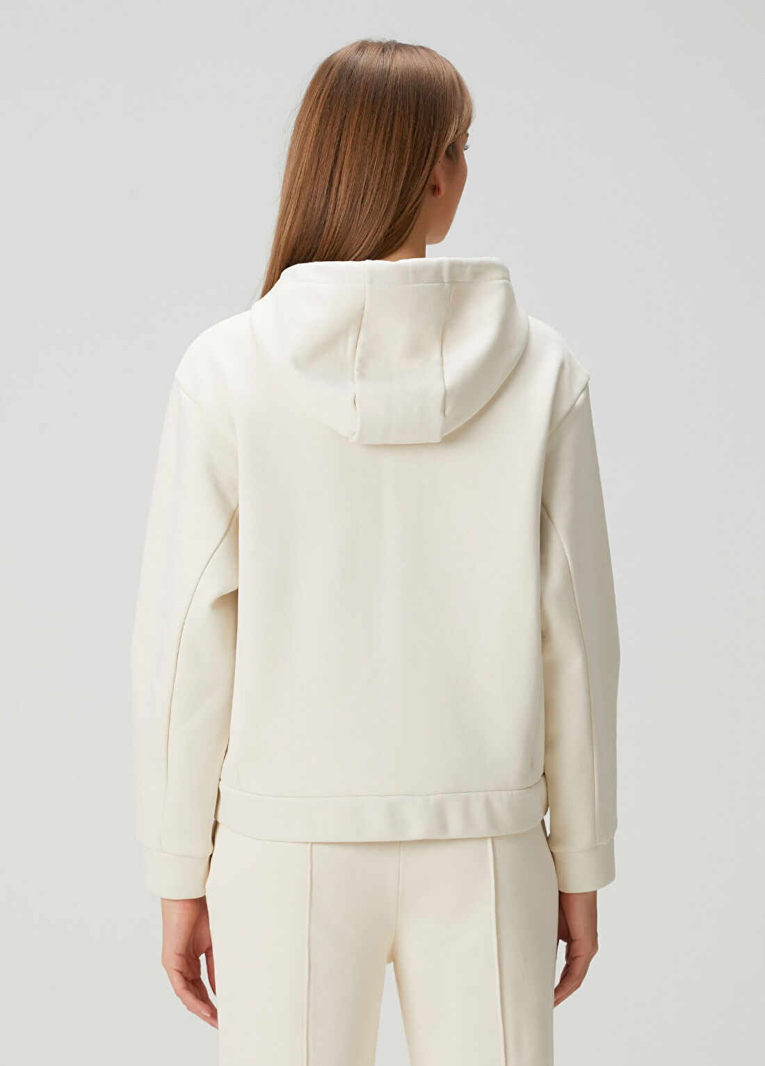 Moncler Ekru Kapüşonlu Fermuarlı Sweatshirt görsel 4