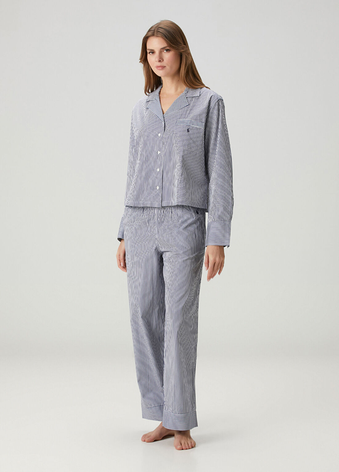 Polo Ralph Lauren-Lingerie Mavi Beyaz Çizgili Pijama Takımı görsel 3