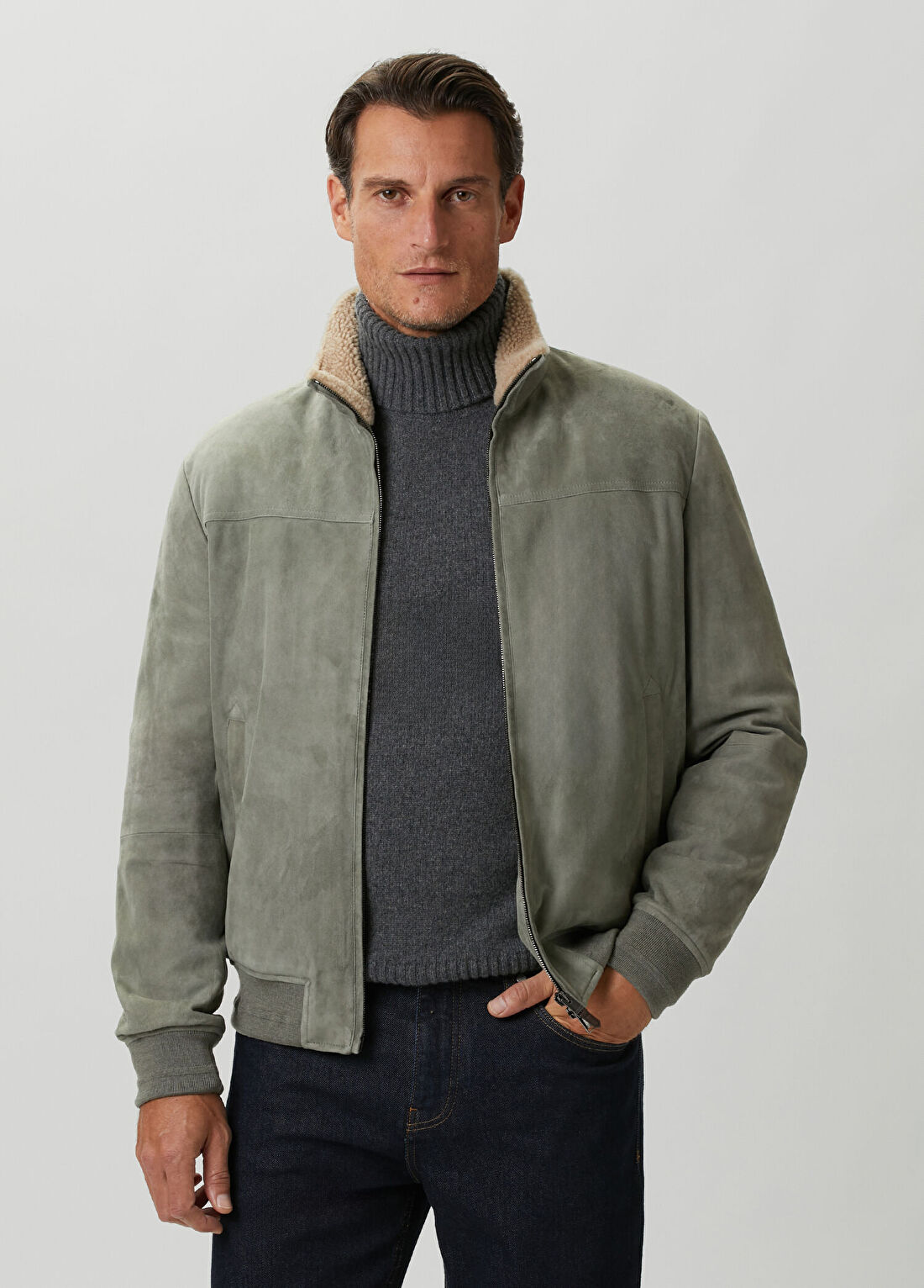 Canali Haki Süet Mont