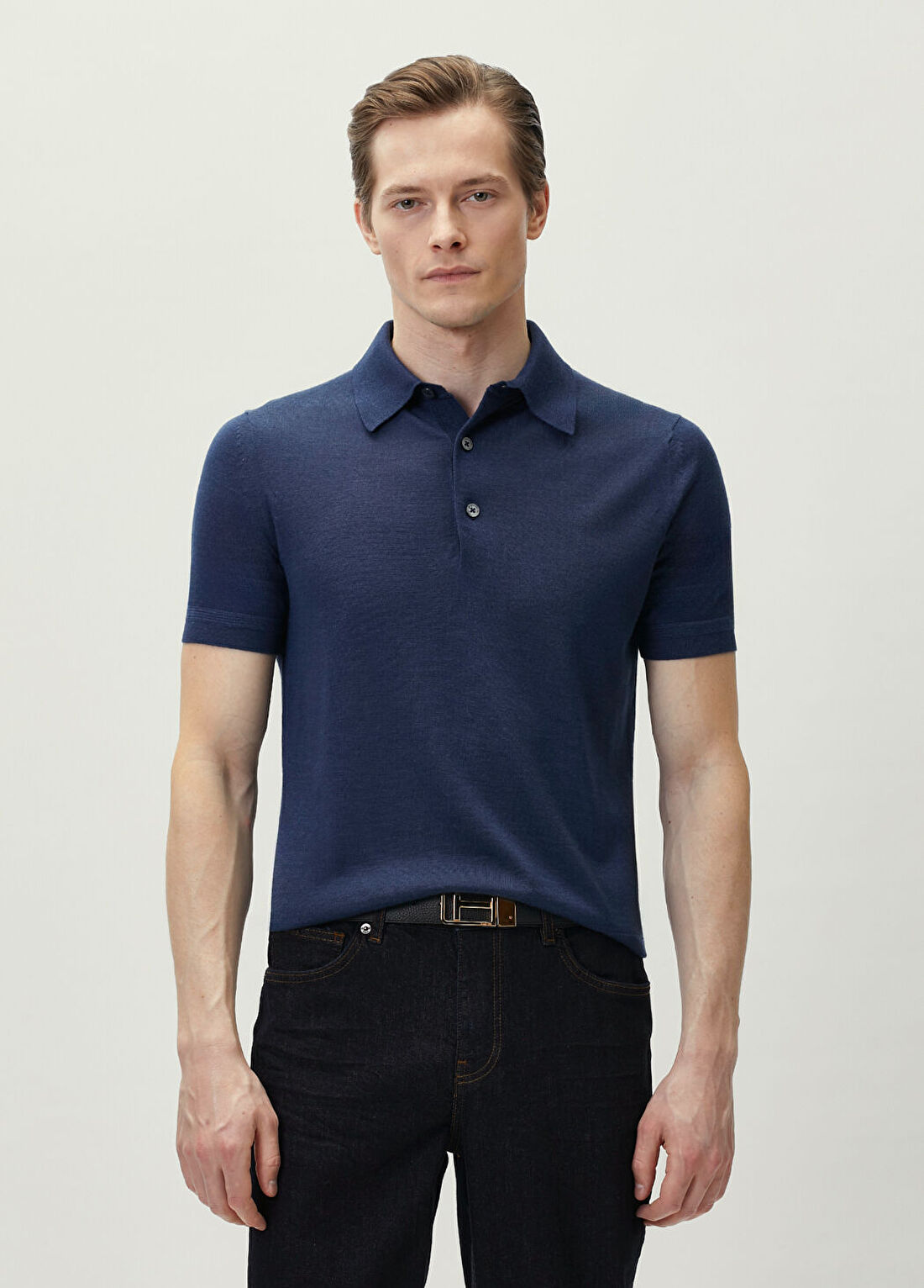 Tom Ford Lacivert Polo Yaka Kısa Kollu Kaşmir Triko