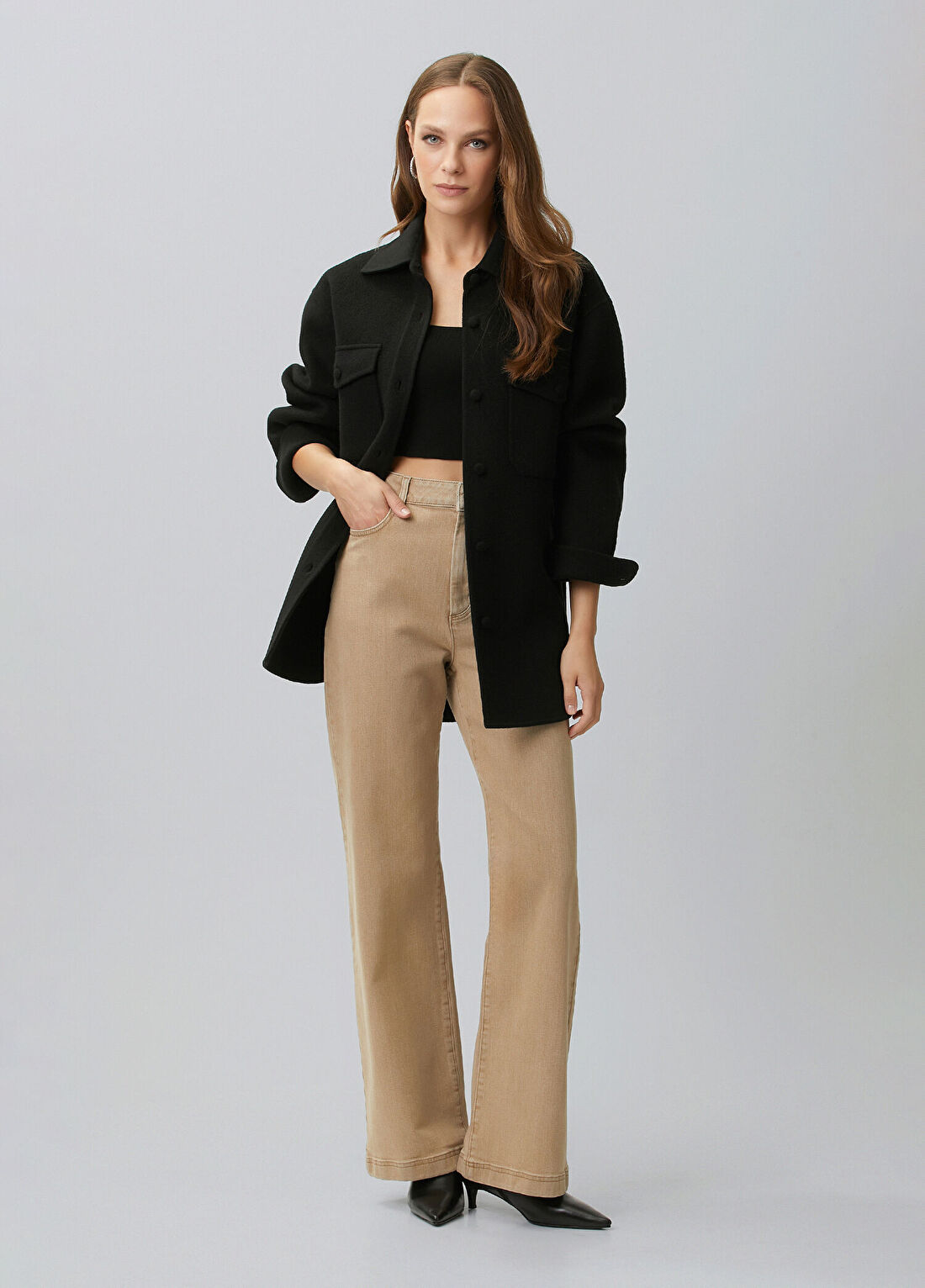 Network Bej Wide Leg Denim Pantolon