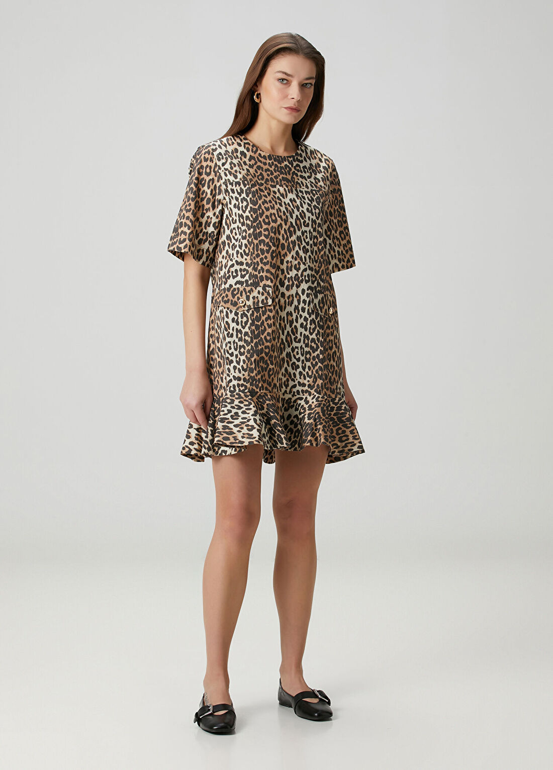 Ganni Leopar Desenli Mini Elbise görsel 2